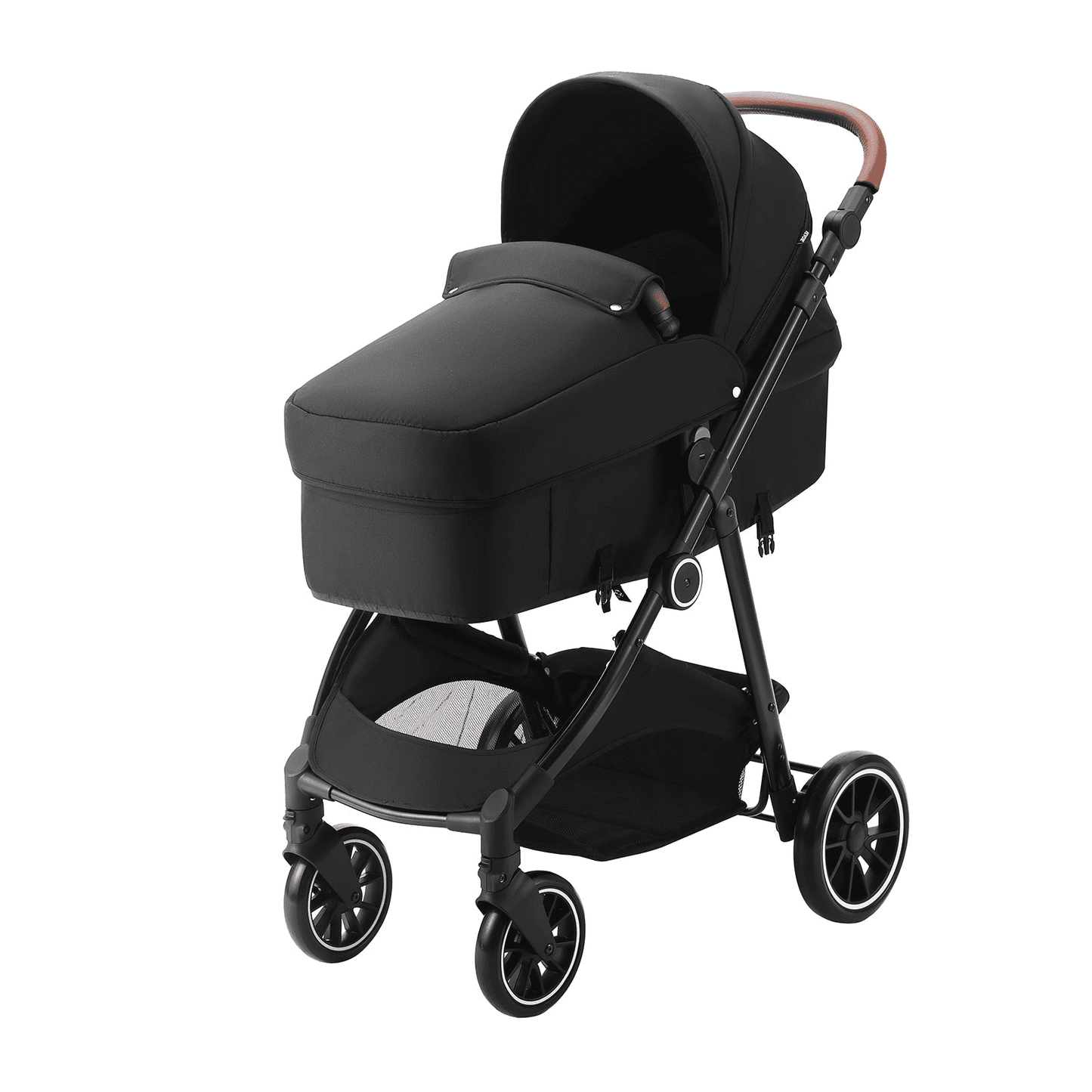 Standard Baby Stroller, Infant Toddler Stroller with Bassinet, 3rd-Gear Adjustable Backrest & Foldable & Reversible Seat, Carbon Steel Newborn Stroller with Leg Cover and Mesh Net, Black - The Little Big Store