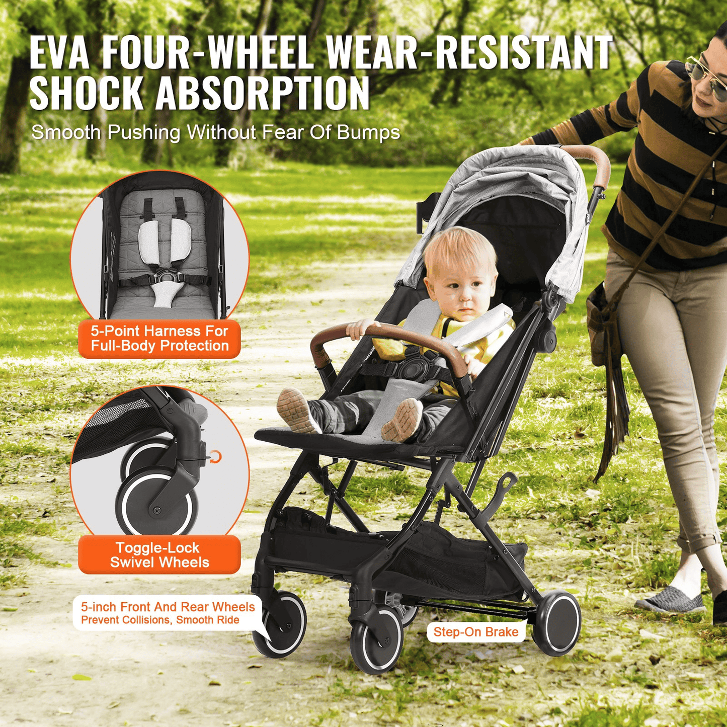 Standard Baby Infant Stroller, Toddler Stroller with 95°-150° Adjustable Backrest & & 0/90°Adjustable Footrest & One-click Folding, Newborn Stroller with Cup Holder and Carry Bag, Light Grey - The Little Big Store