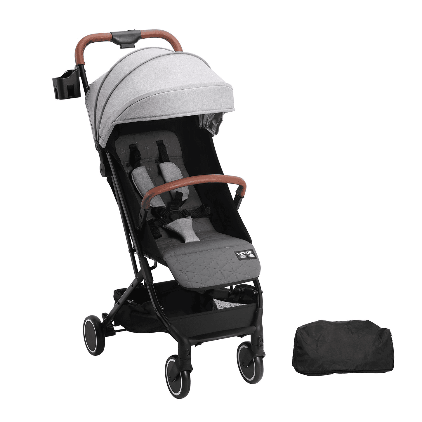 Standard Baby Infant Stroller, Toddler Stroller with 95°-150° Adjustable Backrest & & 0/90°Adjustable Footrest & One-click Folding, Newborn Stroller with Cup Holder and Carry Bag, Light Grey - The Little Big Store