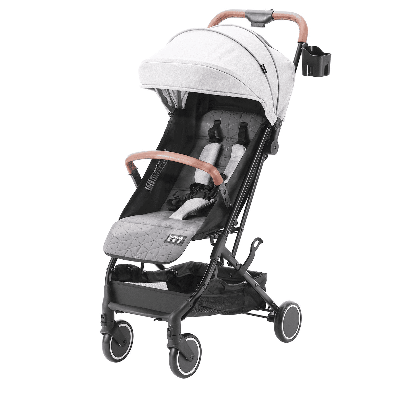 Standard Baby Infant Stroller, Toddler Stroller with 95°-150° Adjustable Backrest & & 0/90°Adjustable Footrest & One-click Folding, Newborn Stroller with Cup Holder and Carry Bag, Light Grey - The Little Big Store