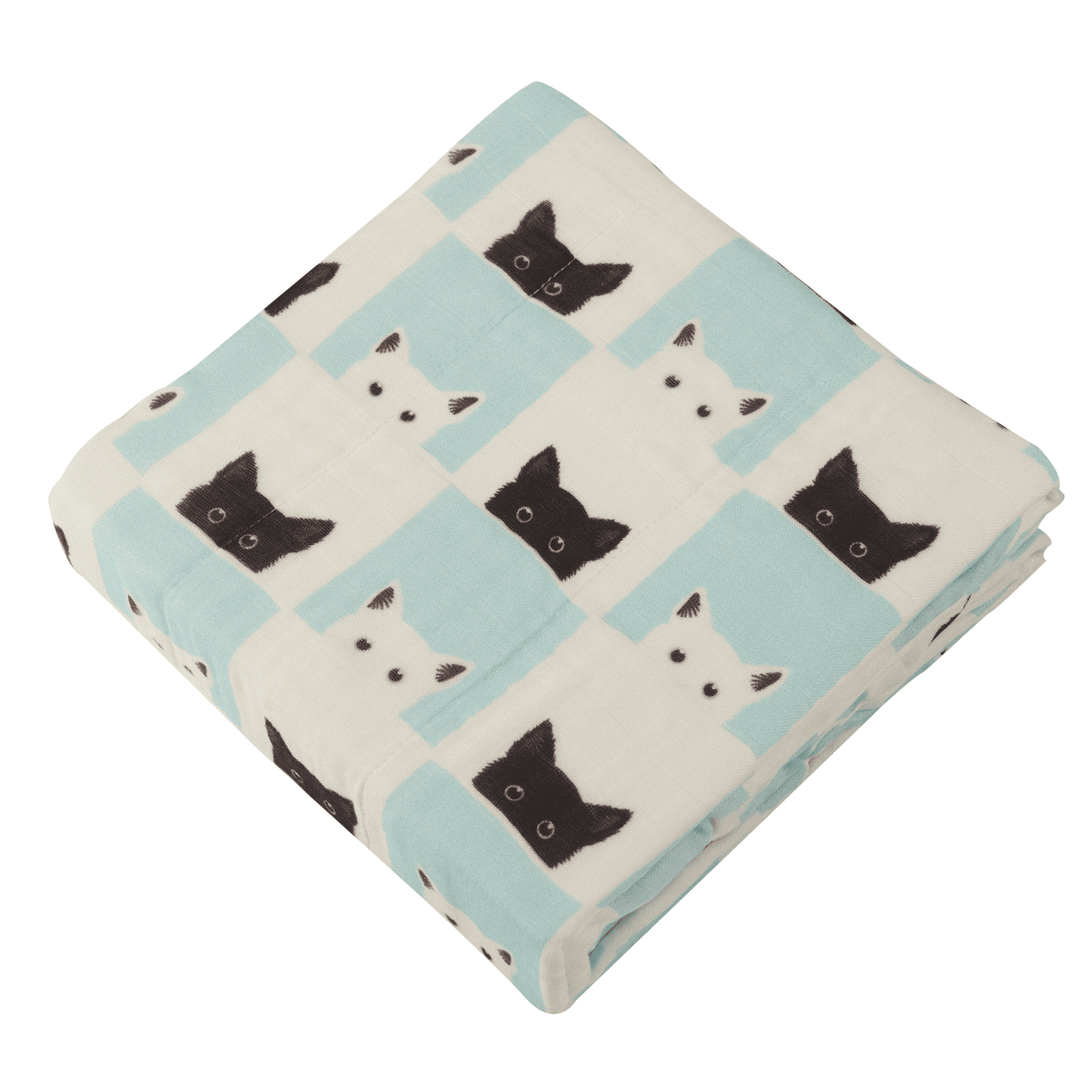 Peek-A-Boo Cats and White Bamboo Muslin Newcastle Blanket - The Little Big Store