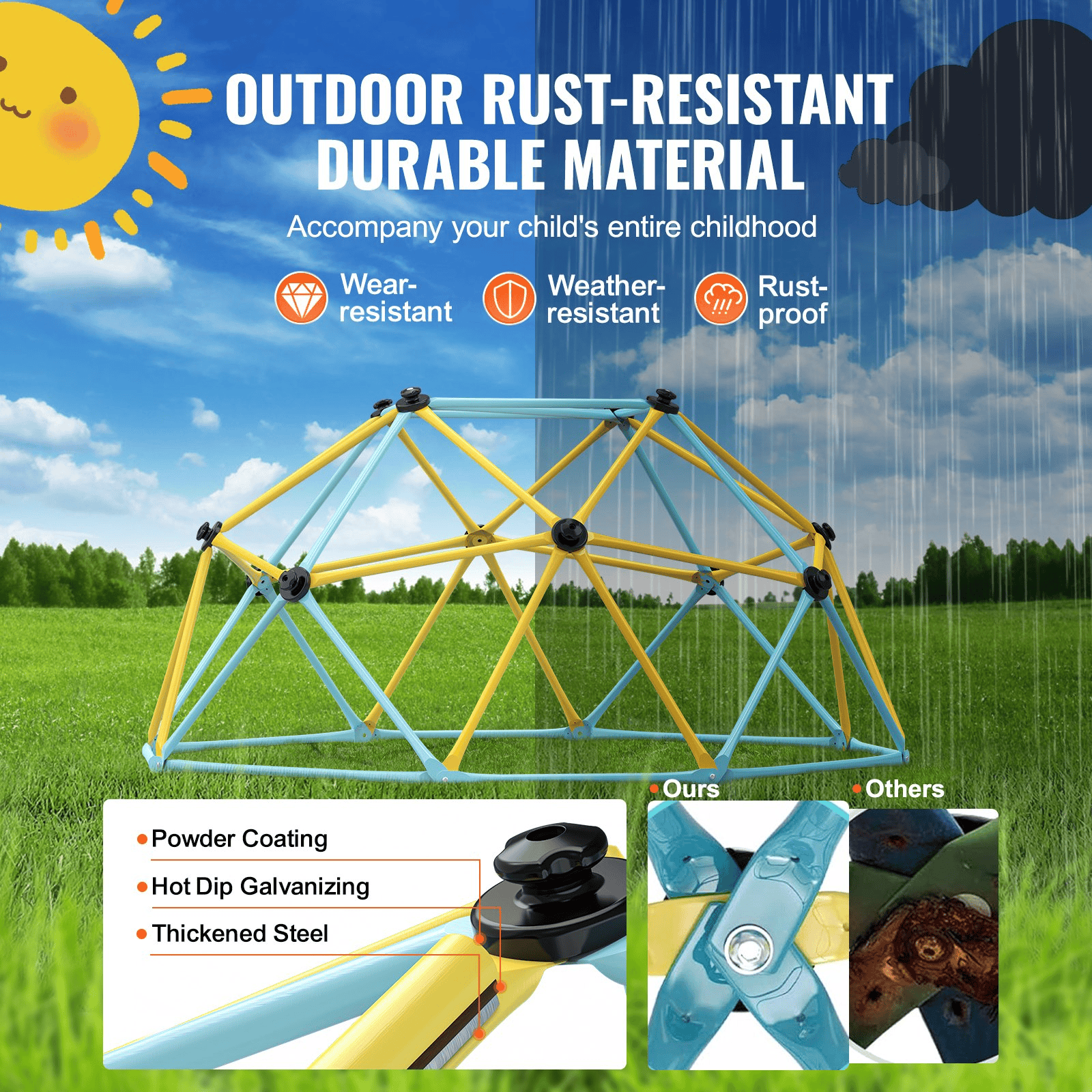 VEVOR Climbing Dome, Jungle Gym Supports 600LBS and Easy Assembly, 6FT Geometric Dome Climber Play Center for Kids 3 to 9 Years Old, with Climbing Grip, Outdoor and Indoor Play Equipment for Kids - The Little Big Store