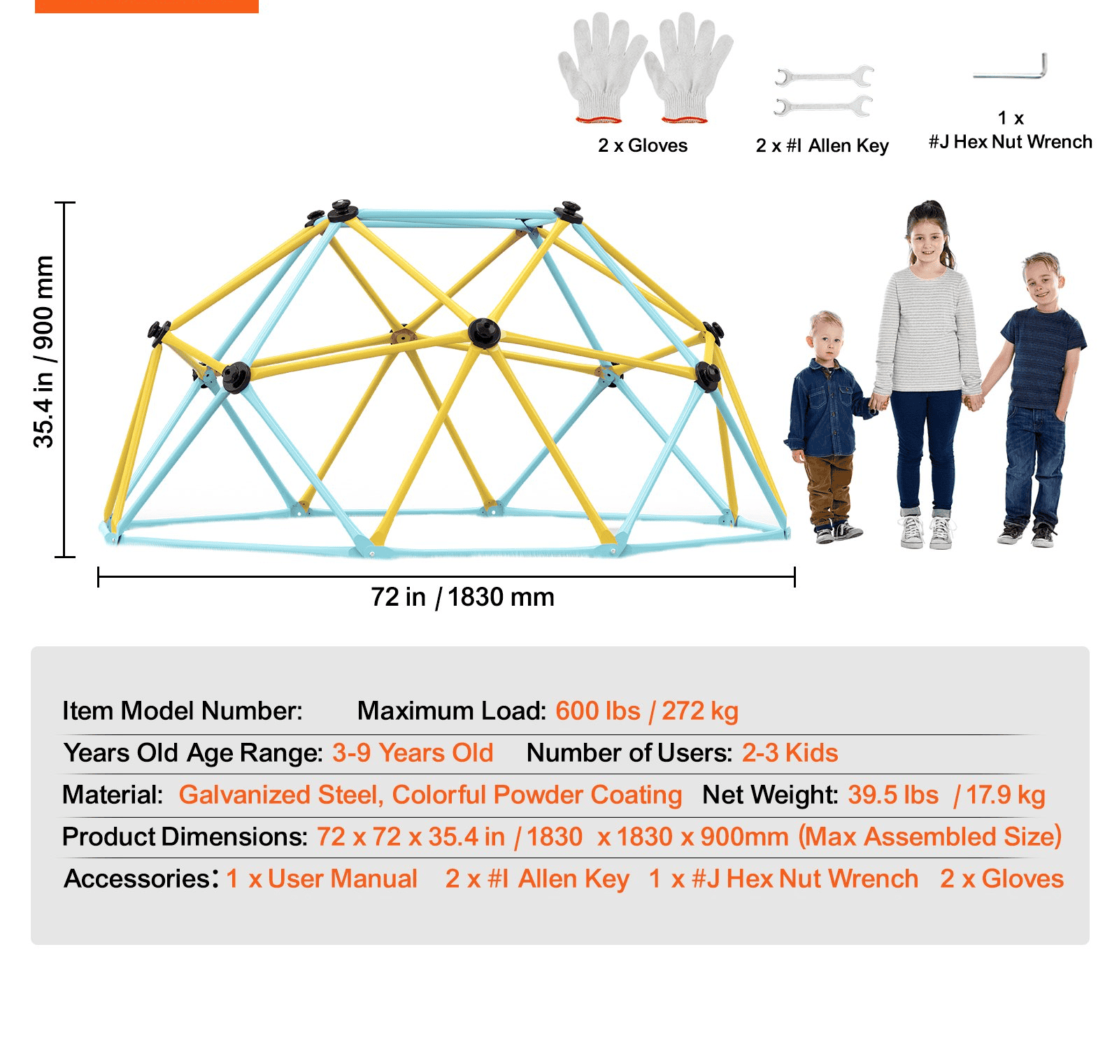 6FT Kids Climbing Dome Jungle Gym – Heavy Duty Play Structure