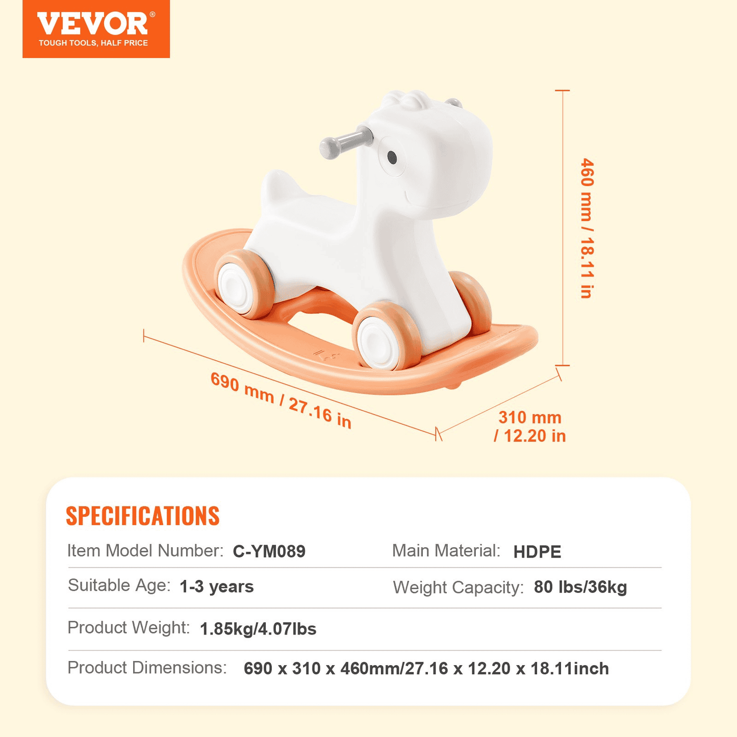 VEVOR 3 in 1 Rocking Horse for Toddlers 1-3 Years, Baby Rocking Horse with Detachable Balance Board and 4 Smooth Wheels, Support up to HDPE Material 80 lbs Kids Ride on Toy, 40° Swinging, Red - The Little Big Store