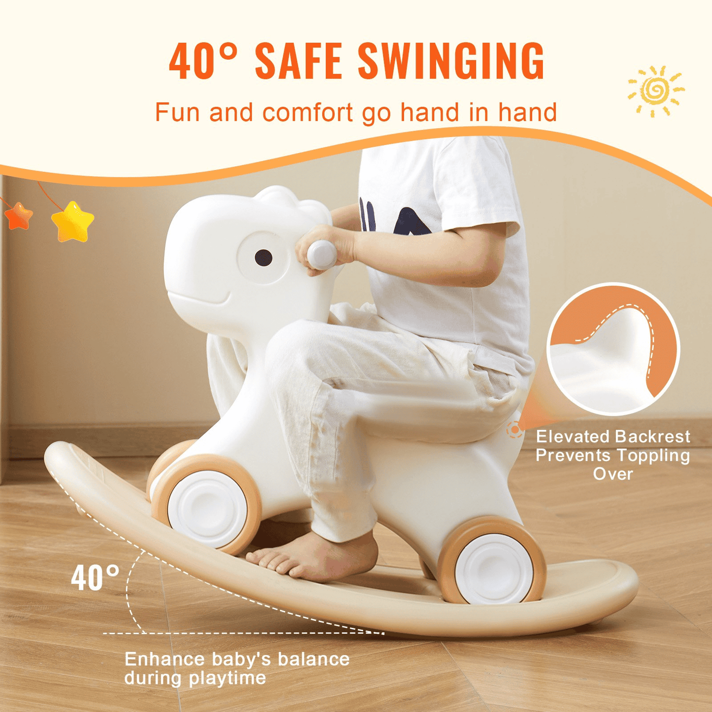 3 in 1 Rocking Horse for Toddlers 1-3 Years, Baby Rocking Horse with Detachable Balance Board and 4 Smooth Wheels, Support up to HDPE Material 80 lbs Kids Ride on Toy, 40° Swinging, White - The Little Big Store
