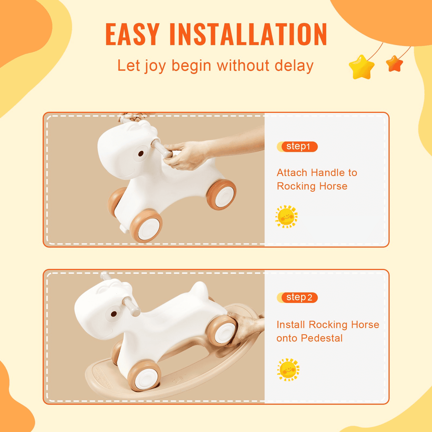 3 in 1 Rocking Horse for Toddlers 1-3 Years, Baby Rocking Horse with Detachable Balance Board and 4 Smooth Wheels, Support up to HDPE Material 80 lbs Kids Ride on Toy, 40° Swinging, White - The Little Big Store