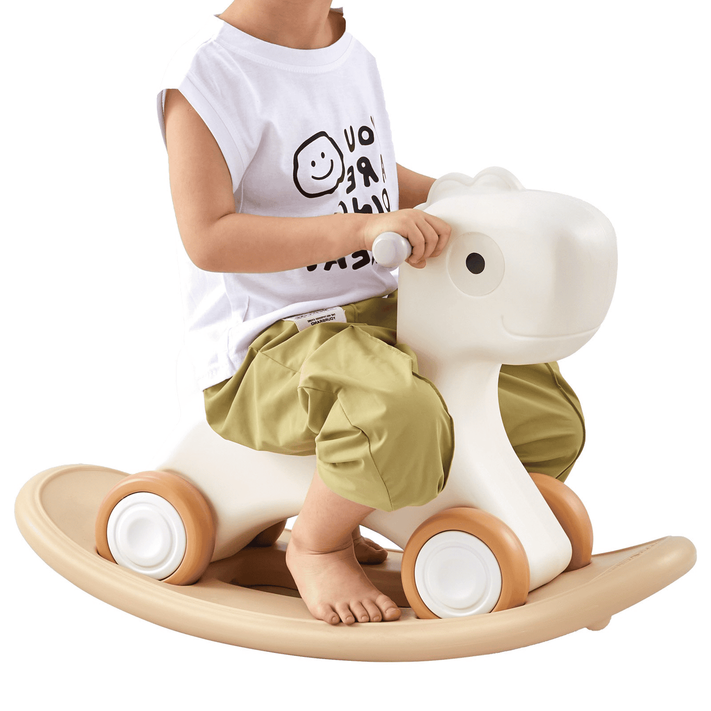 3 in 1 Rocking Horse for Toddlers 1-3 Years, Baby Rocking Horse with Detachable Balance Board and 4 Smooth Wheels, Support up to HDPE Material 80 lbs Kids Ride on Toy, 40° Swinging, White - The Little Big Store