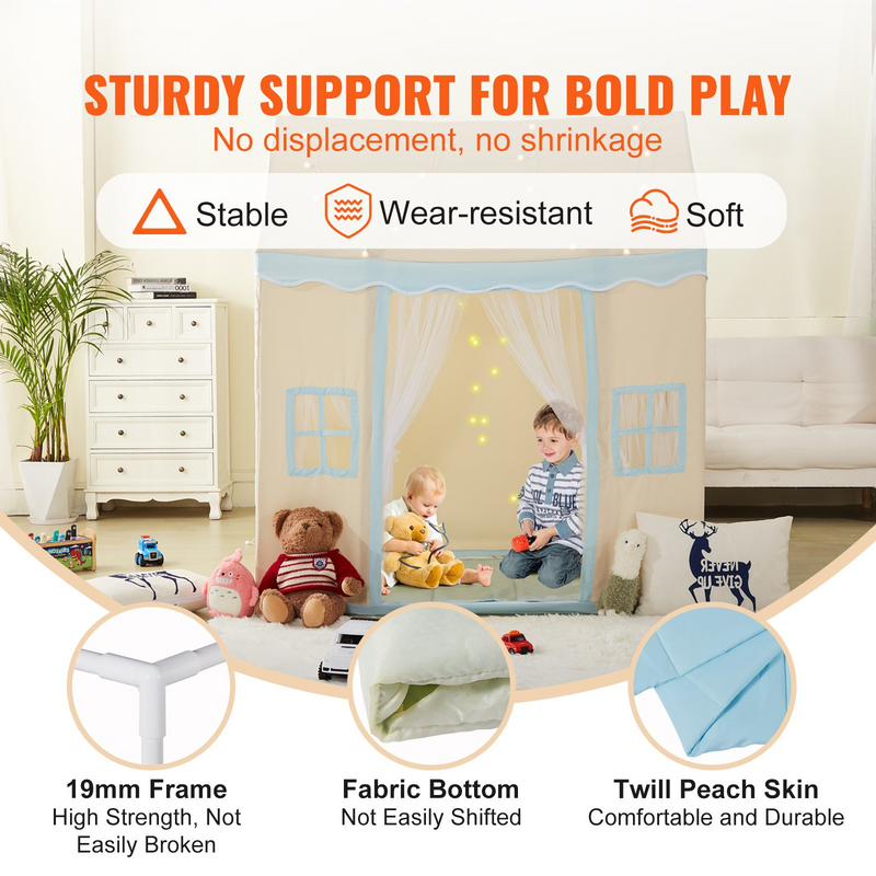 Kids House Play Tent with Play Mat & Tent Lamp – Indoor & Outdoor Toddler Playhouse