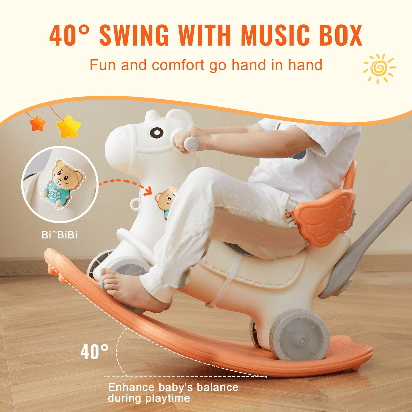 4 in 1 Rocking Horse for Toddlers 1-3 Years, Baby Rocking Horse with Detachable Balance Board, Push Handle and 4 Smooth Wheels, Support up to HDPE 80 lbs Kids Ride on Toy with Sound, Red - The Little Big Store