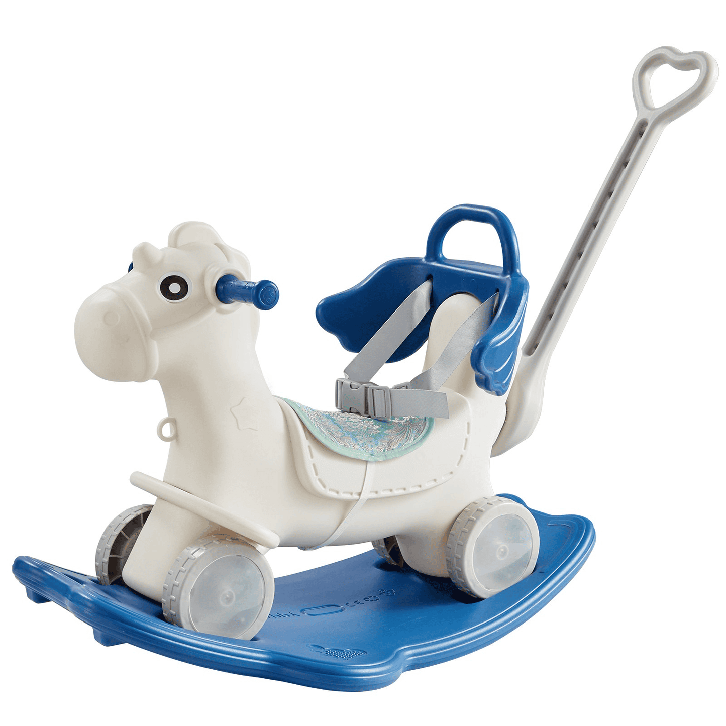 VEVOR 4 in 1 Rocking Horse for Toddlers 1-3 Years, Baby Rocking Horse with Detachable Balance Board, Push Handle and 4 Smooth Wheels, Support up to HDPE 80 lbs Kids Ride on Toy with Sound, Blue - The Little Big Store