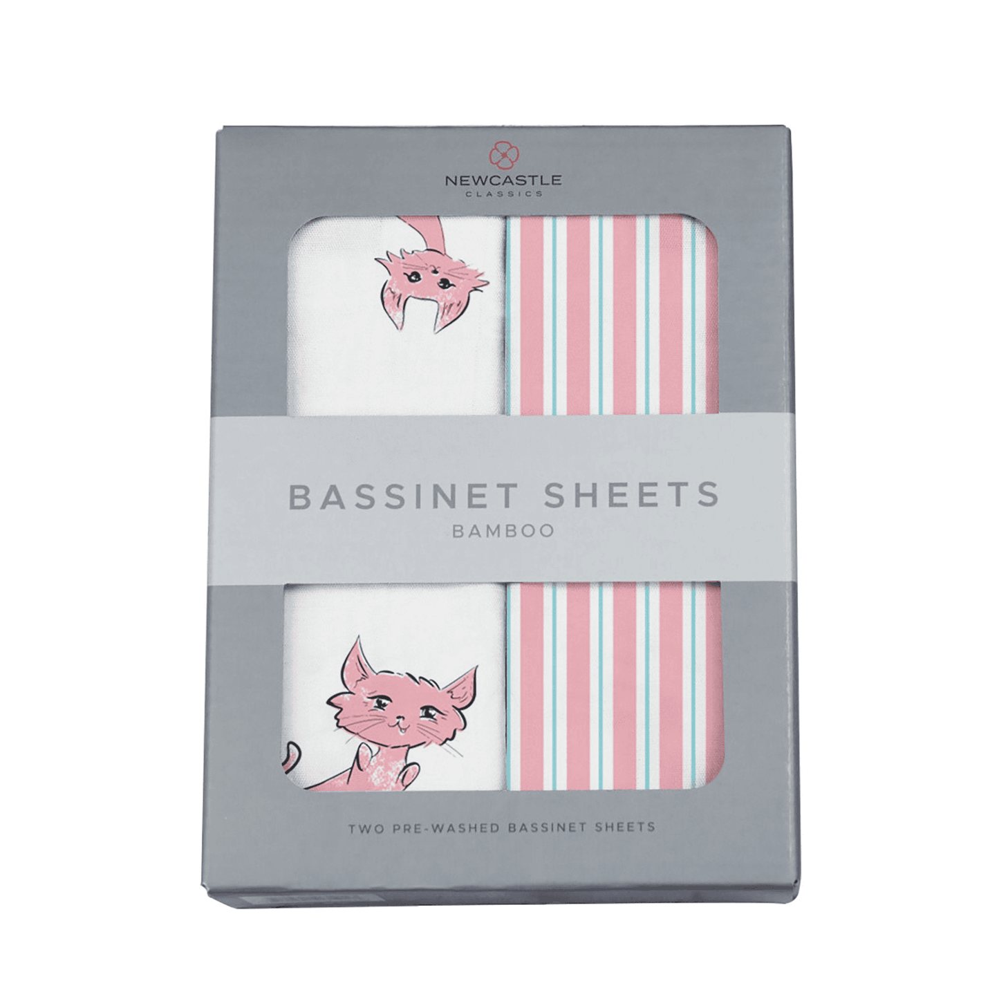 Playful Kitty and Candy Stripe Bamboo Changing Pad Cover/Bassinet Sheets - The Little Big Store