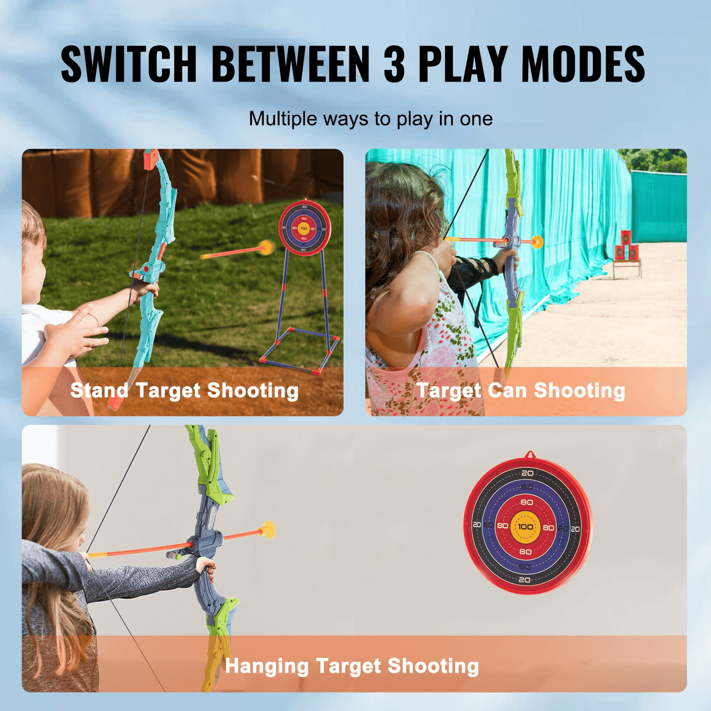 VEVOR Bow and Arrow Set for Kids, 2 Pack LED Light Up Archery Set with 20 Suction Cup Arrows, Standing Target, 2 Quivers, 3 Target Cans, Outdoor Toy Birthday Gift for Boys & Girls 6 7 8 9 10+ Year Old - The Little Big Store