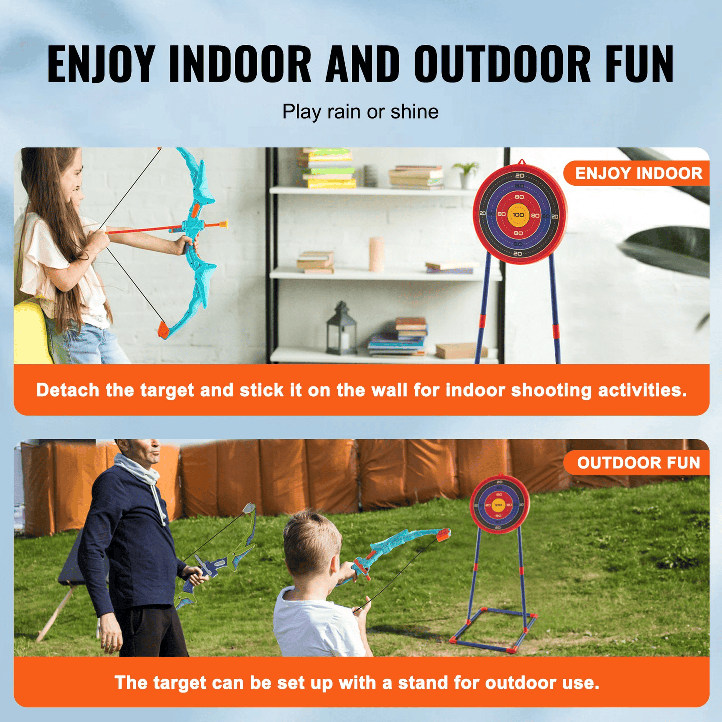 VEVOR Bow and Arrow Set for Kids, 2 Pack LED Light Up Archery Set with 20 Suction Cup Arrows, Standing Target, 2 Quivers, 3 Target Cans, Outdoor Toy Birthday Gift for Boys & Girls 6 7 8 9 10+ Year Old - The Little Big Store