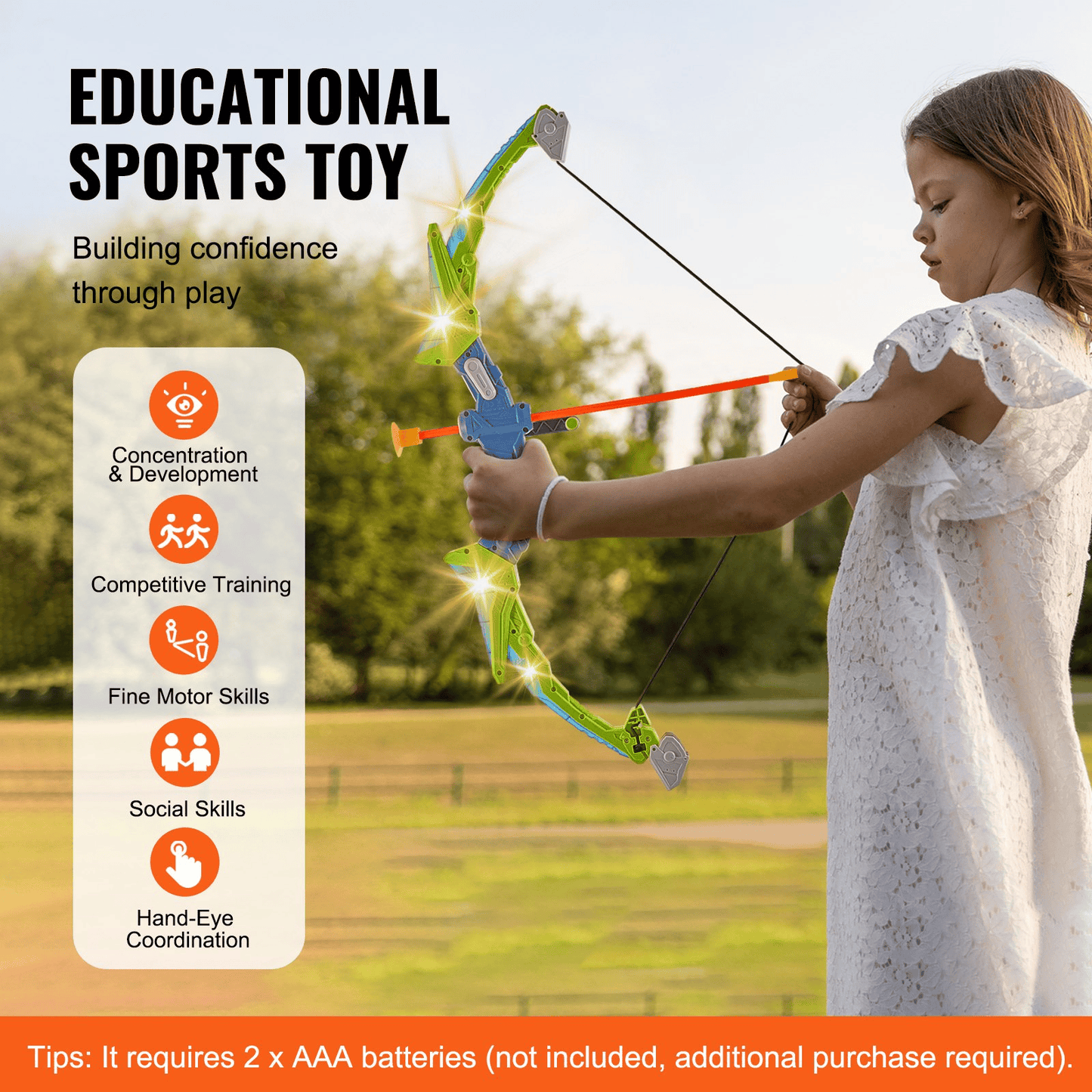 VEVOR Bow and Arrow Set for Kids, 2 Pack LED Light Up Archery Set with 20 Suction Cup Arrows, Standing Target, 2 Quivers, 3 Target Cans, Outdoor Toy Birthday Gift for Boys & Girls 6 7 8 9 10+ Year Old - The Little Big Store