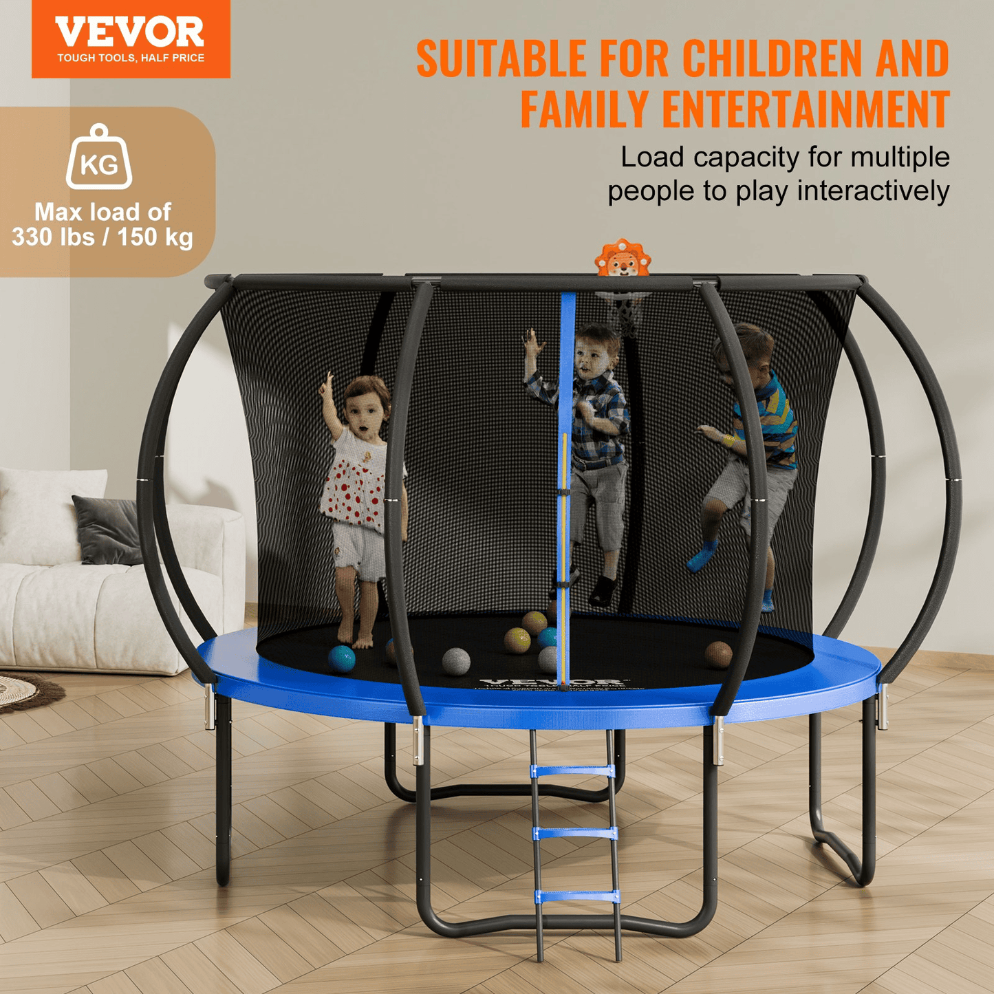 VEVOR 10FT Trampoline, 330 lbs Trampoline with Enclosure Net, Ladder, and Curved Pole, Heavy Duty Trampoline with Jumping Mat and Spring Cover Padding, Outdoor Recreational Trampolines for Kids Adults - The Little Big Store