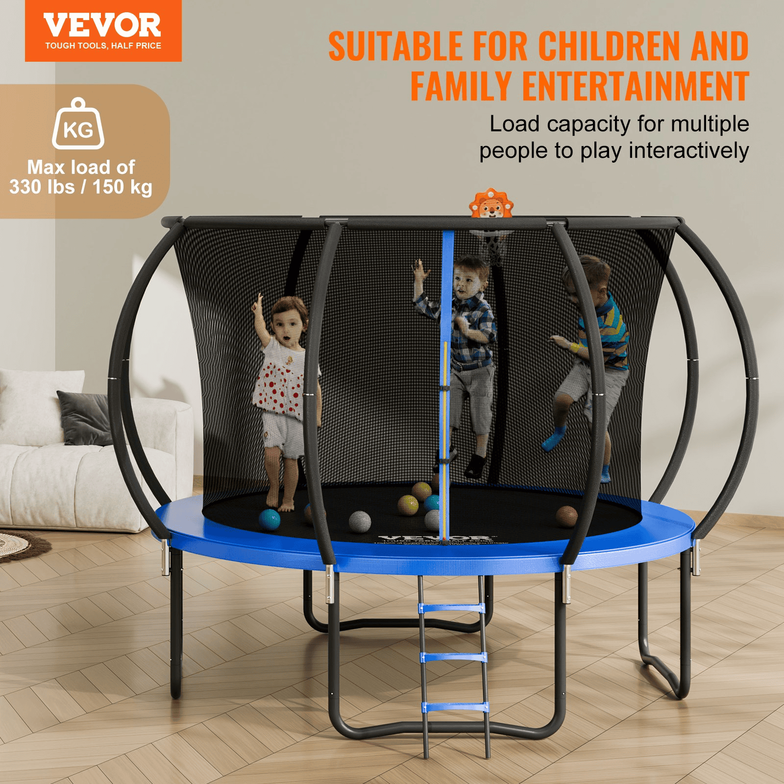 VEVOR 10FT Trampoline, 330 lbs Trampoline with Enclosure Net, Ladder, and Curved Pole, Heavy Duty Trampoline with Jumping Mat and Spring Cover Padding, Outdoor Recreational Trampolines for Kids Adults - The Little Big Store
