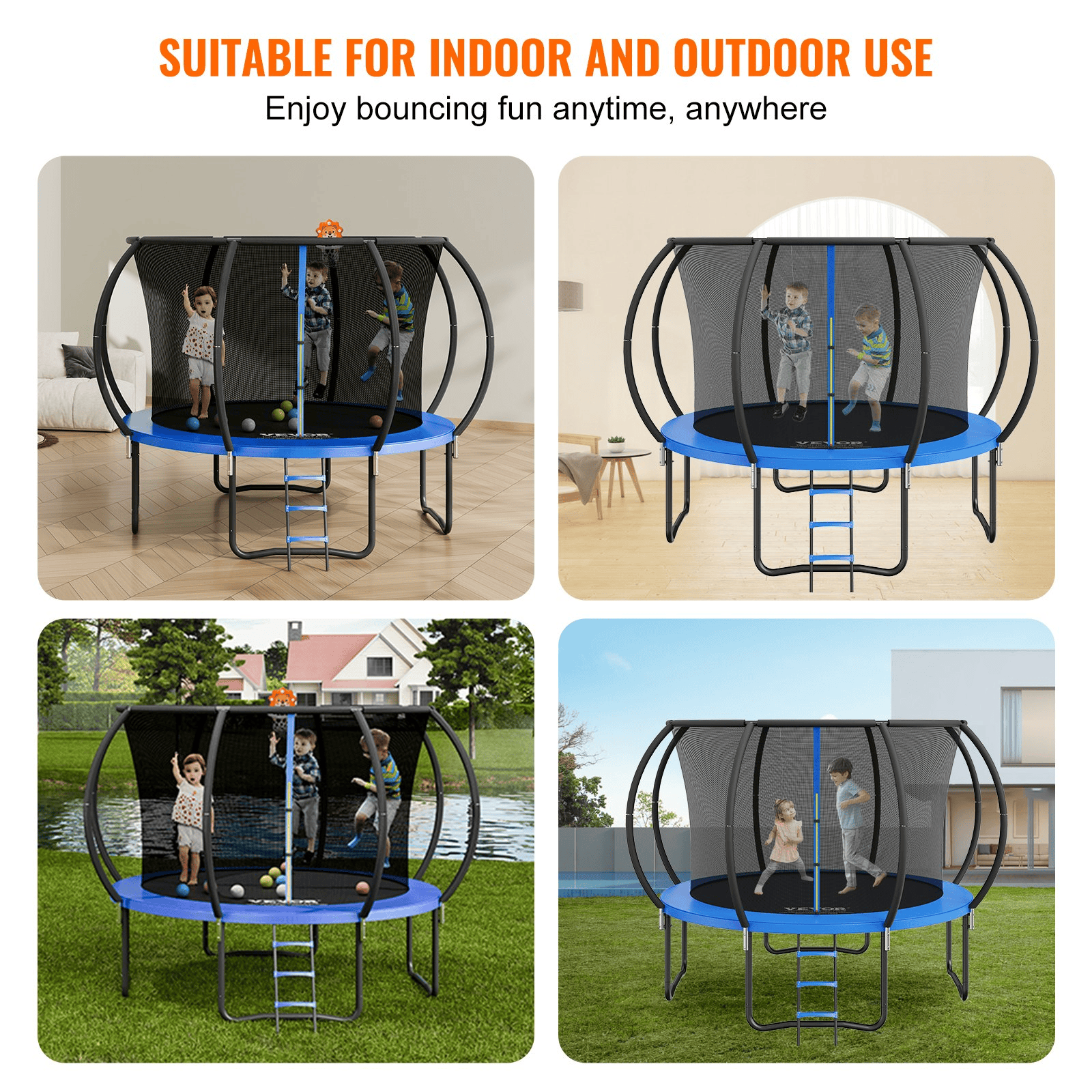 VEVOR 10FT Trampoline, 330 lbs Trampoline with Enclosure Net, Ladder, and Curved Pole, Heavy Duty Trampoline with Jumping Mat and Spring Cover Padding, Outdoor Recreational Trampolines for Kids Adults - The Little Big Store
