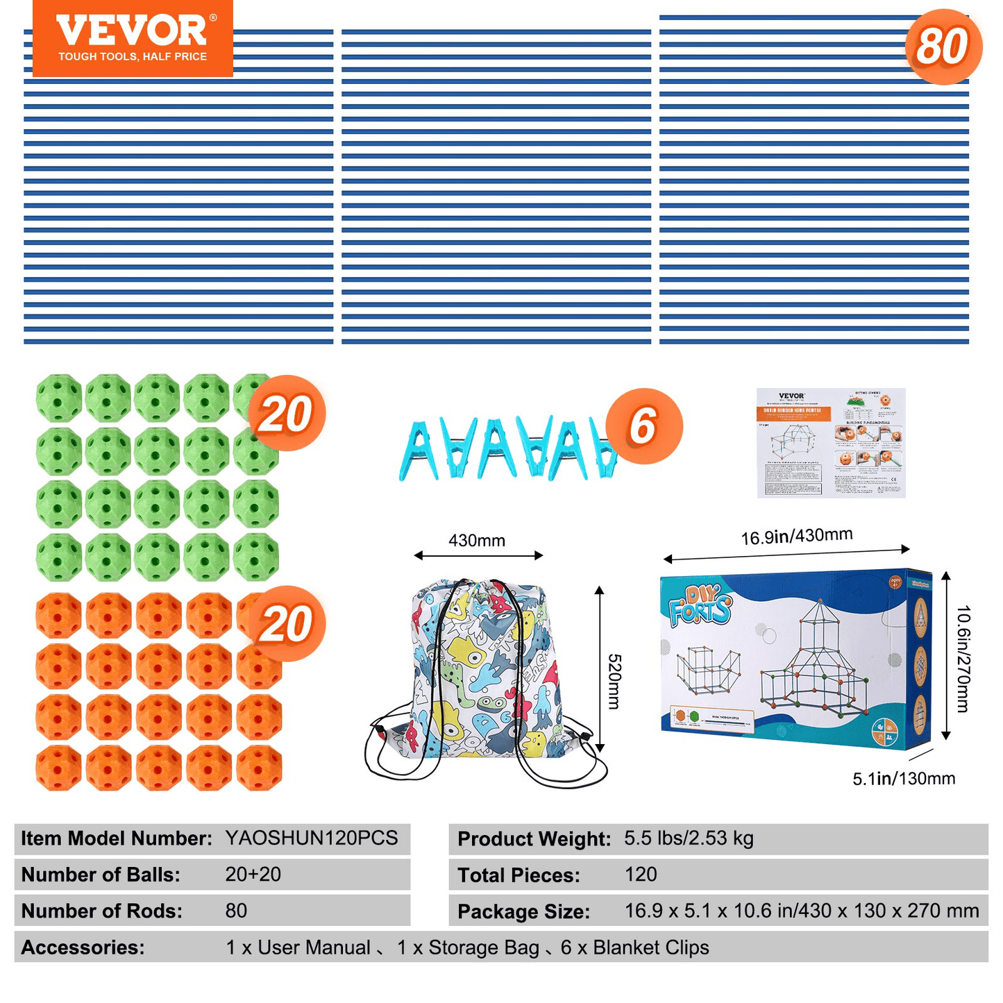 VEVOR Tent Fort Building Kit for Kids STEM Construction Toy Set Castle 120PCS - The Little Big Store