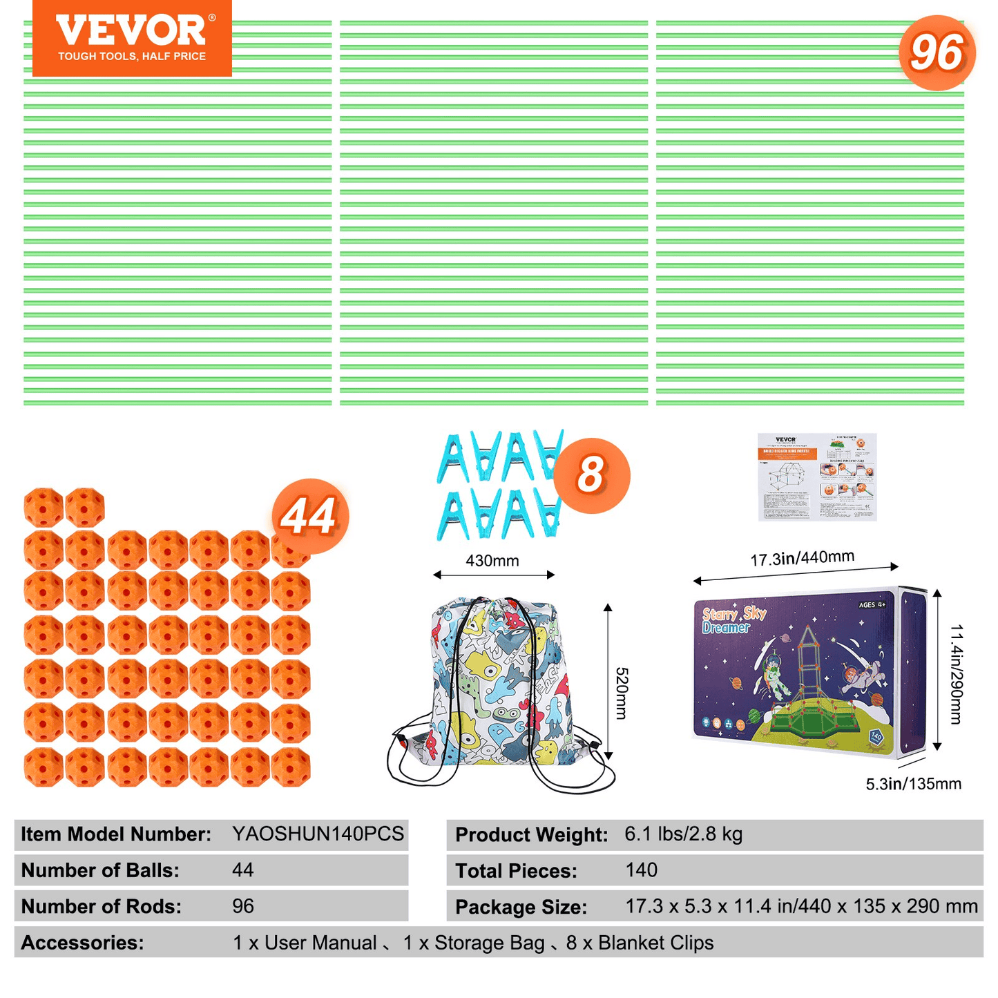 VEVOR Tent Fort Building Kit for Kid Glow In The Dark STEM Construction Toy 140P - The Little Big Store
