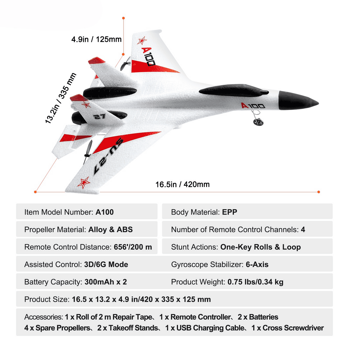 VEVOR RC Airplane Fighter EPP Foam RC Plane Toy 2.4GHz Remote Control 3D/6G Mode - The Little Big Store