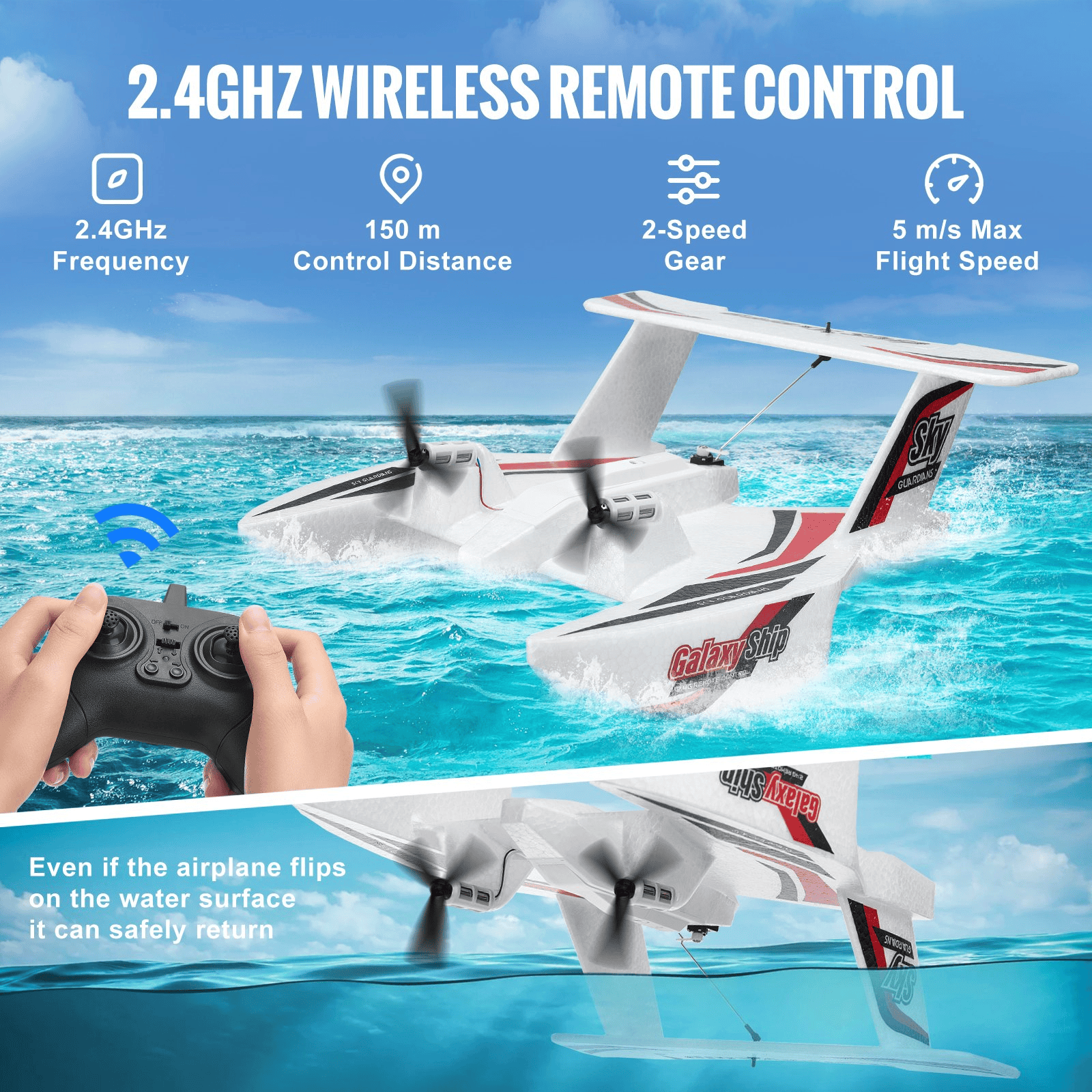 VEVOR RC Airplane Amphibious EPP Foam RC Plane Toy with 2.4 GHz Remote Control - The Little Big Store