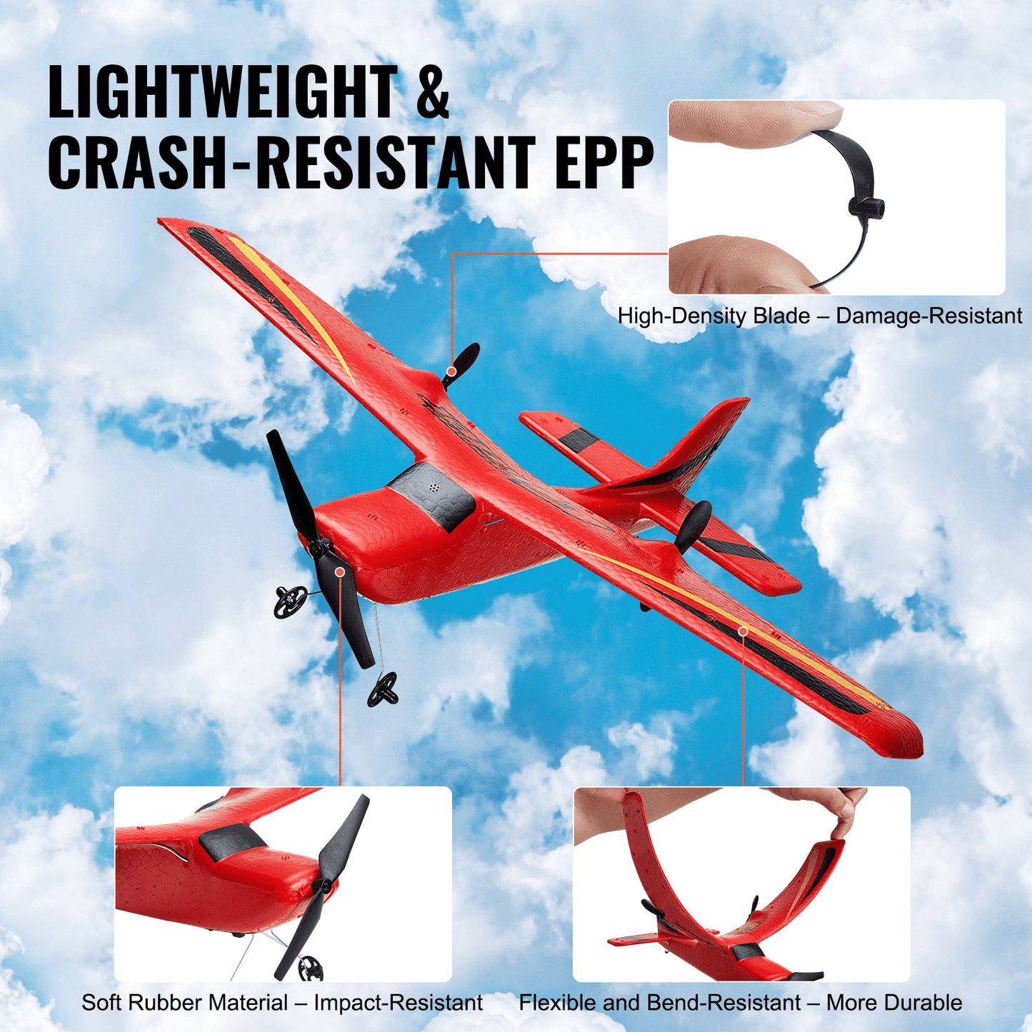 VEVOR RC Airplane EPP Foam RC Plane Toy with 2.4 GHz Remote Control 2 Batteries - The Little Big Store