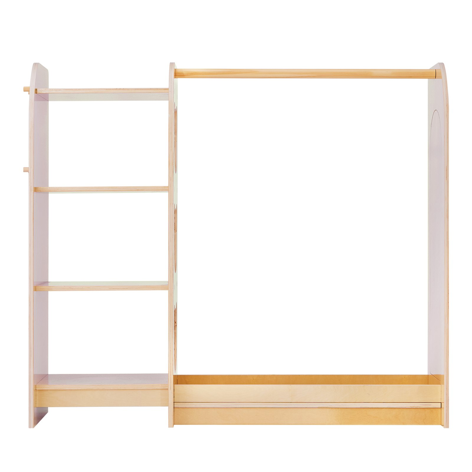 Kids Dress-Up Storage Rack with Mirror – Wooden Toddler Wardrobe Organizer (Natural)