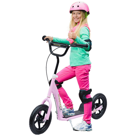 HOMCOM Kick Scooter for Kids 5-12 Years Old, Big Wheel Kids Scooter with Adjustable Height Handlebar, Non-slip Footplate, Rear Brake, Pink - The Little Big Store