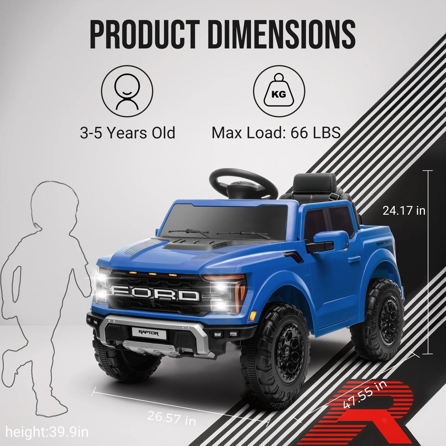 12V Ride on Cars with Remote Control, Licensed Ford F 150 Raptor Powered Ride on Toys with Bluetooth, Radio, LED Light, 4 Wheels Suspension, Kids Cars Electric Vehicles for Boys Girls Ages 3-6, Blue