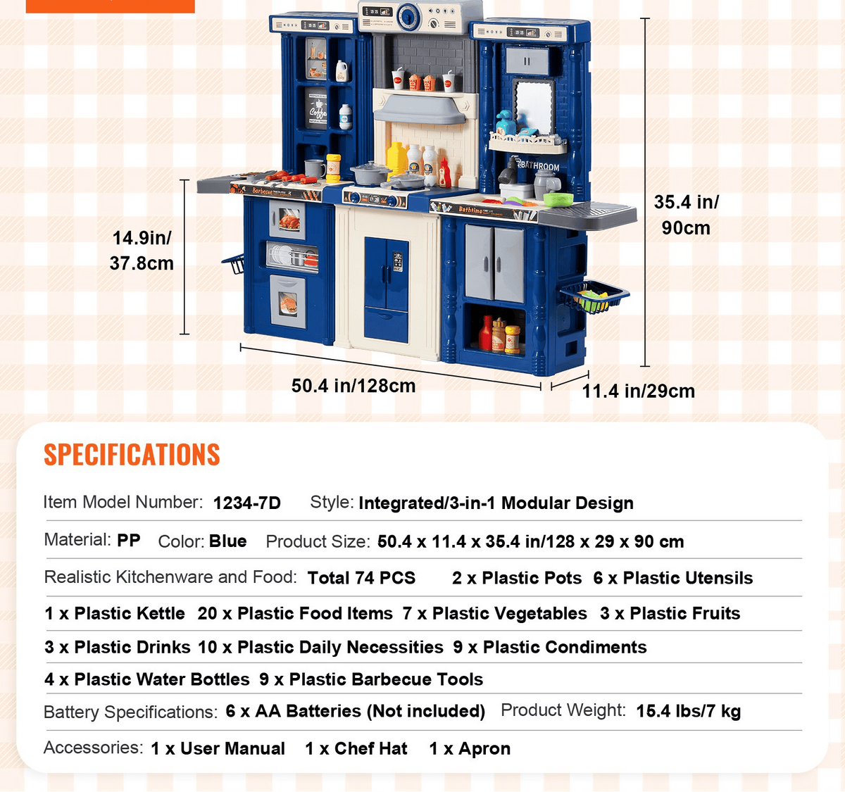 Christmas Gift! VEVOR Kitchen Playset Kids Pretend Cooking Play Toy 74 Piece Accessories Blue - The Little Big Store