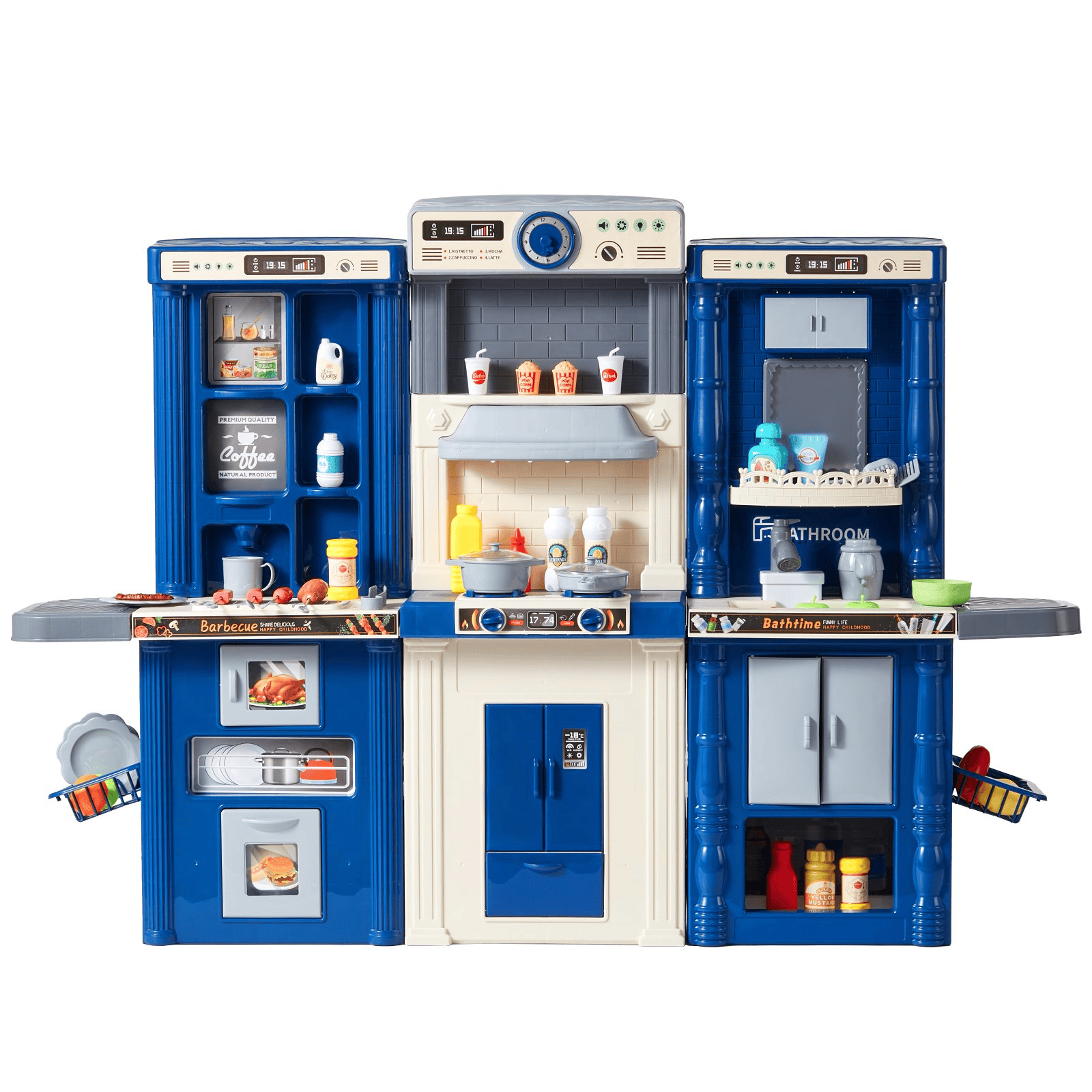 Christmas Gift! VEVOR Kitchen Playset Kids Pretend Cooking Play Toy 74 Piece Accessories Blue