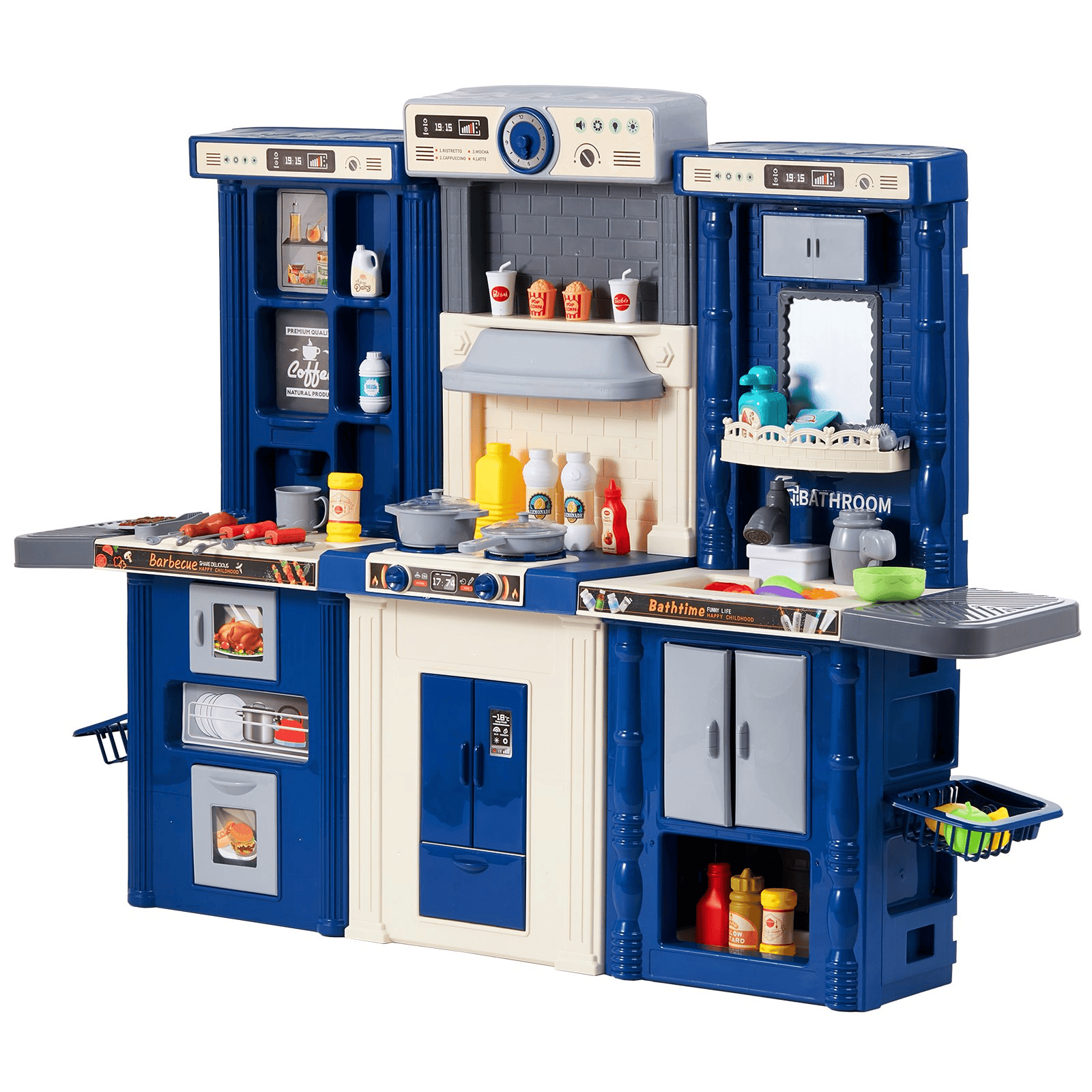 Christmas Gift! VEVOR Kitchen Playset Kids Pretend Cooking Play Toy 74 Piece Accessories Blue - The Little Big Store