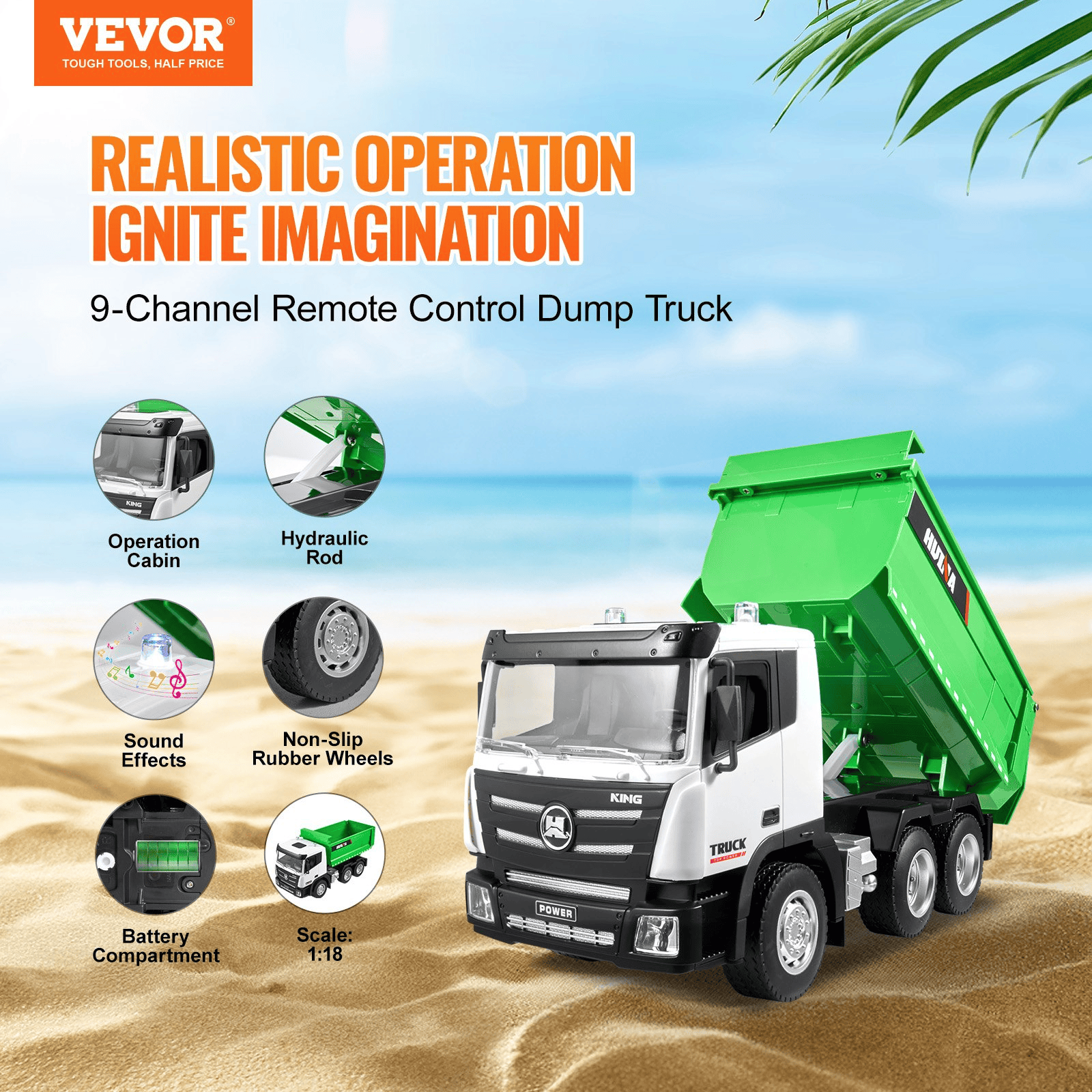 RC Remote Control Dump Truck Toy Construction Vehicle Toy 9CH 1:18 Scale - The Little Big Store