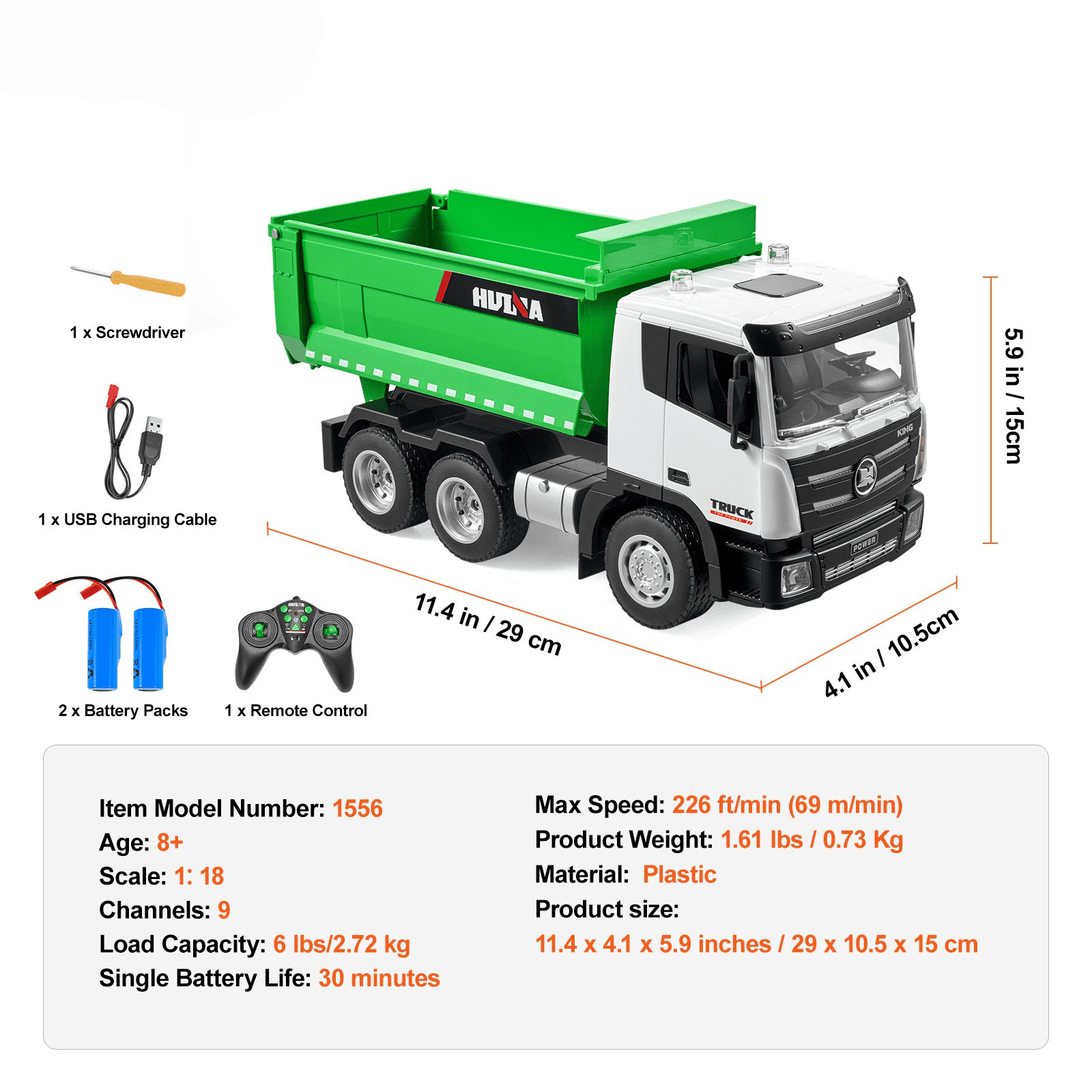 RC Remote Control Dump Truck Toy Construction Vehicle Toy 9CH 1:18 Scale