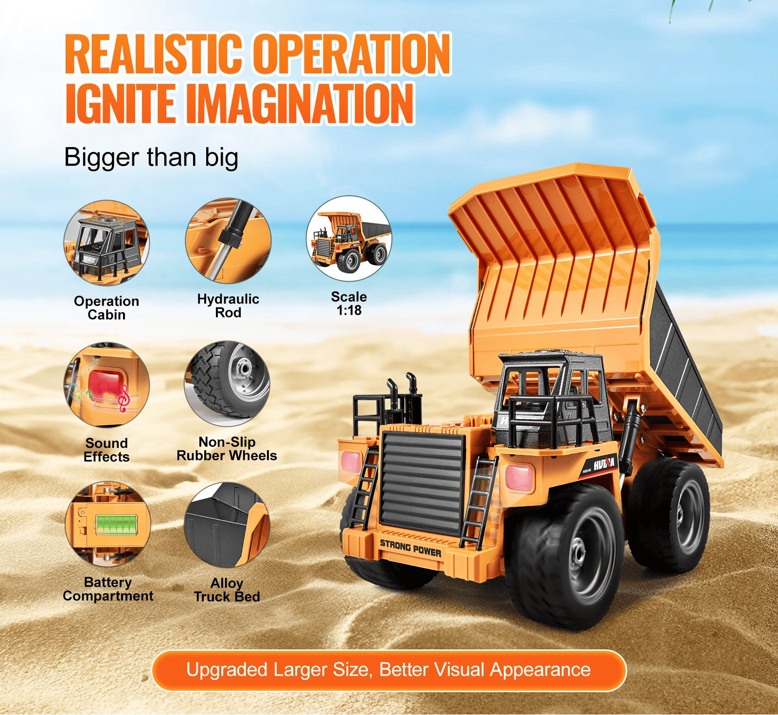 9-Channel RC Dump Truck – 1:18 Scale Remote Control Construction Toy