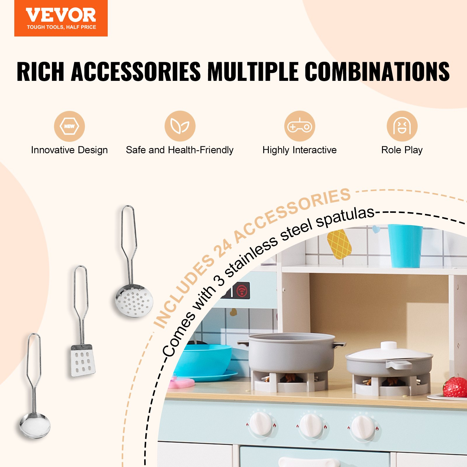 Kitchen Playset for Kids – 24-Piece Pretend Cooking Fun in White