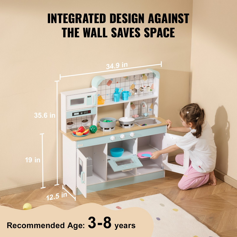 Wooden Kids Kitchen Playset with 24 Accessories – Interactive Pretend Play Kitchen