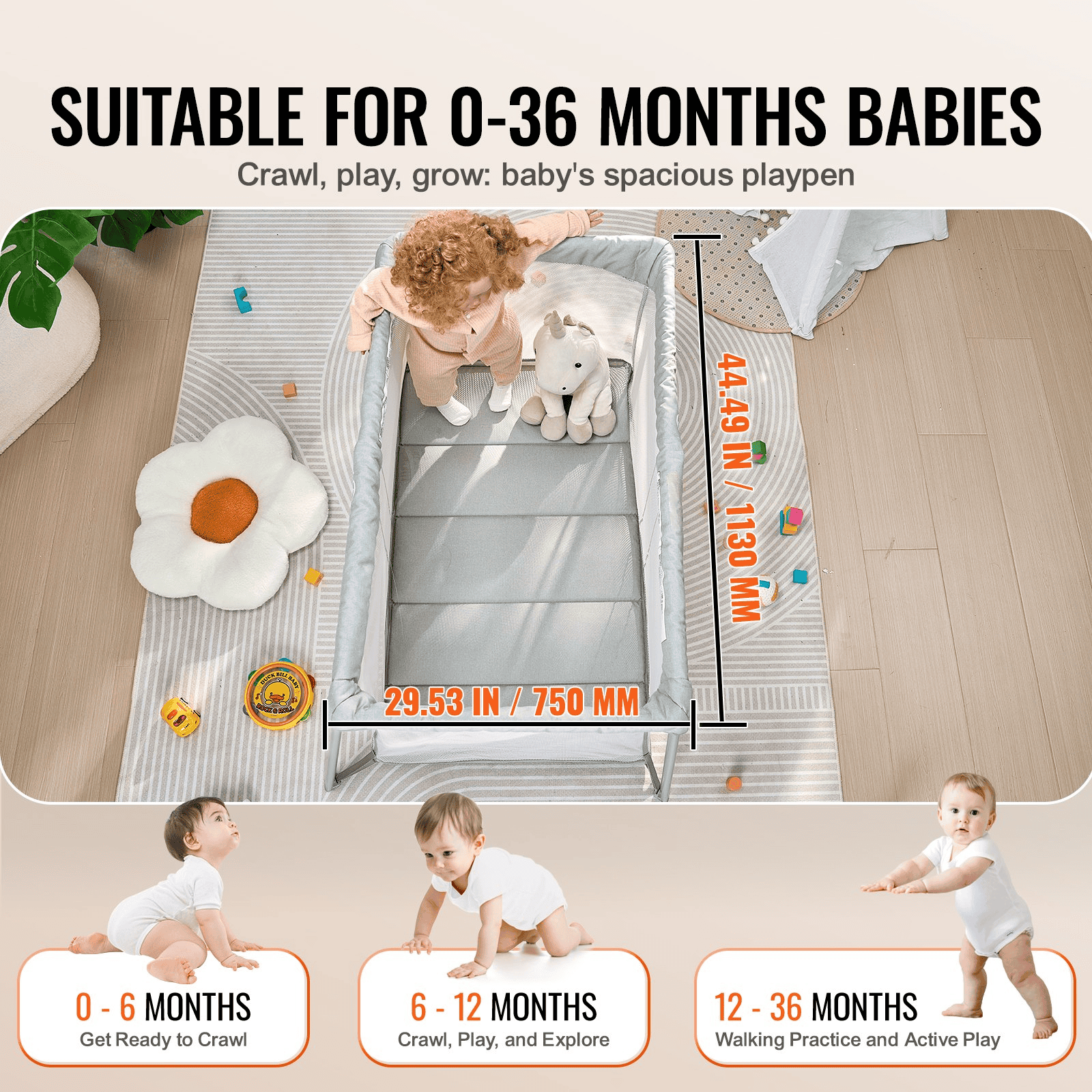 VEVOR Baby Travel Crib and Play Yard Folding Baby Playpen with Soft Mattress Pad - The Little Big Store