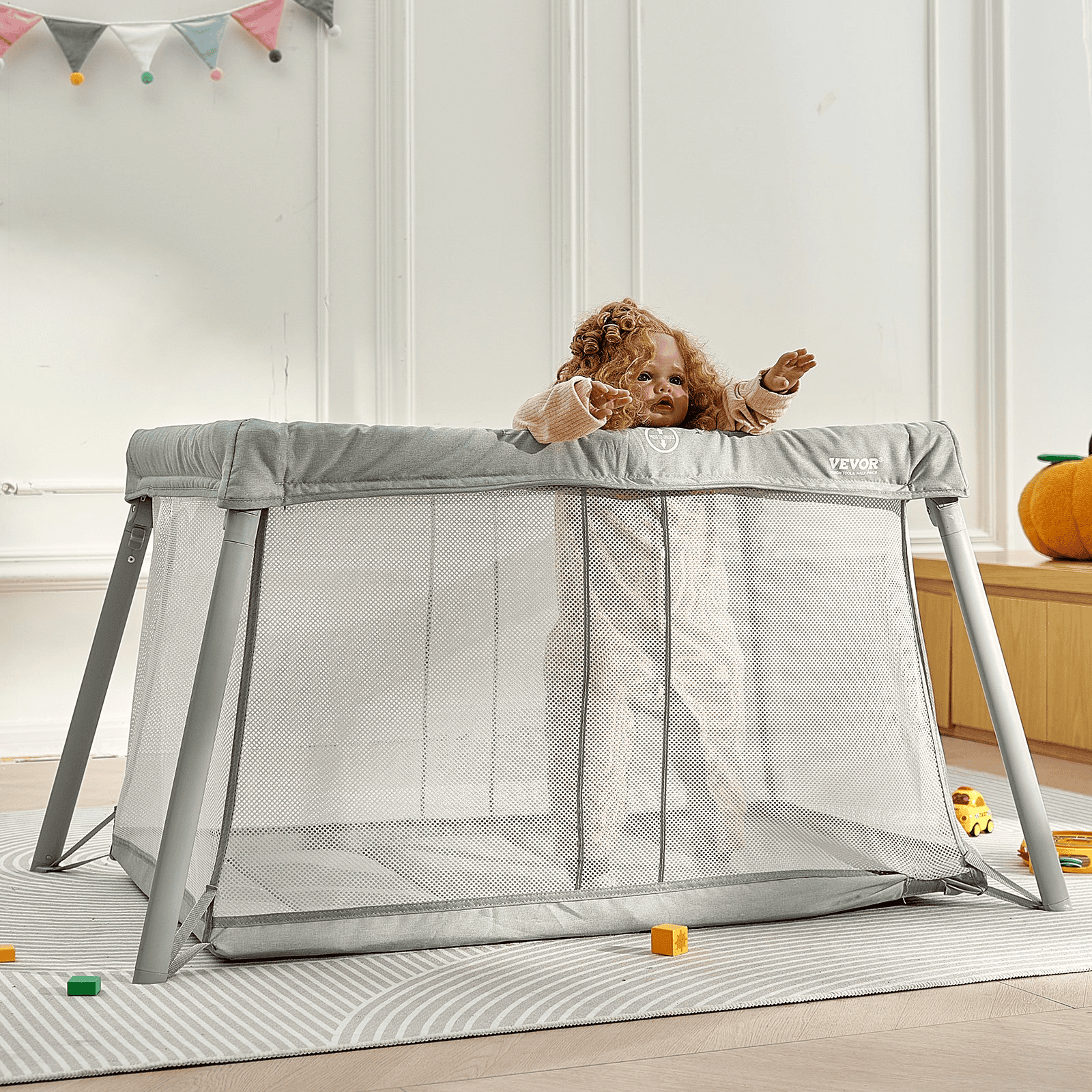 VEVOR Baby Travel Crib and Play Yard Folding Baby Playpen with Soft Mattress Pad - The Little Big Store