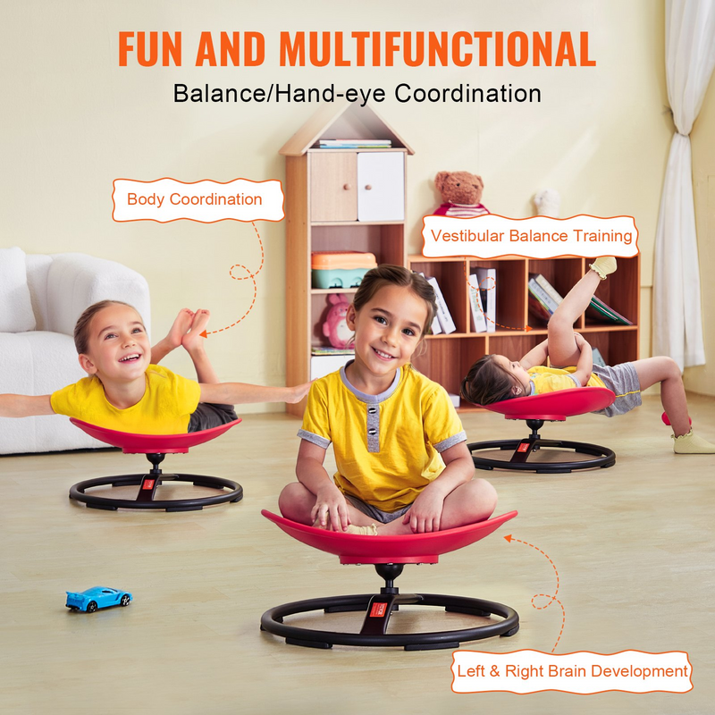 Kids Swivel Chair, 220 LBS Capacity, Sensory Spinning Chair, Autistic Kids Sensory Toy Chair with Non-Slip Metal Base, Toddler Sit and Spin Chair for Coordination Balance Focus Training Red
