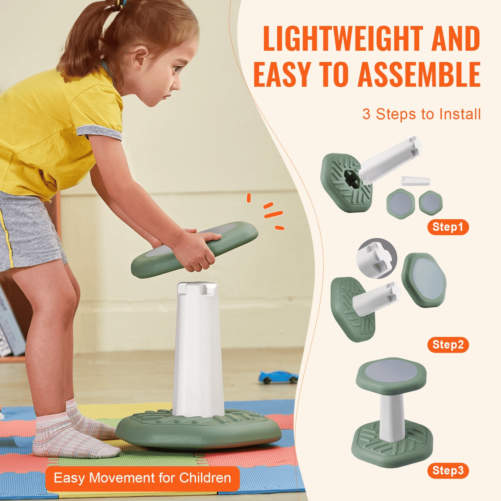 VEVOR Kids Wobble Chair Active Chair with Sponge Cushion, Wobble Stool Improves Focus, Posture and Calm Children, Ideal for Schools and Preschools, Age 3-7, Green - The Little Big Store
