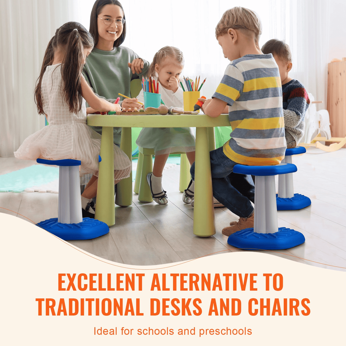 VEVOR Kids Wobble Chair, Active Chair with Sponge Cushion, Wobble Stool Improves Focus, Posture and Calm Children, Ideal for Schools and Preschools, Age 3-7, Blue - The Little Big Store