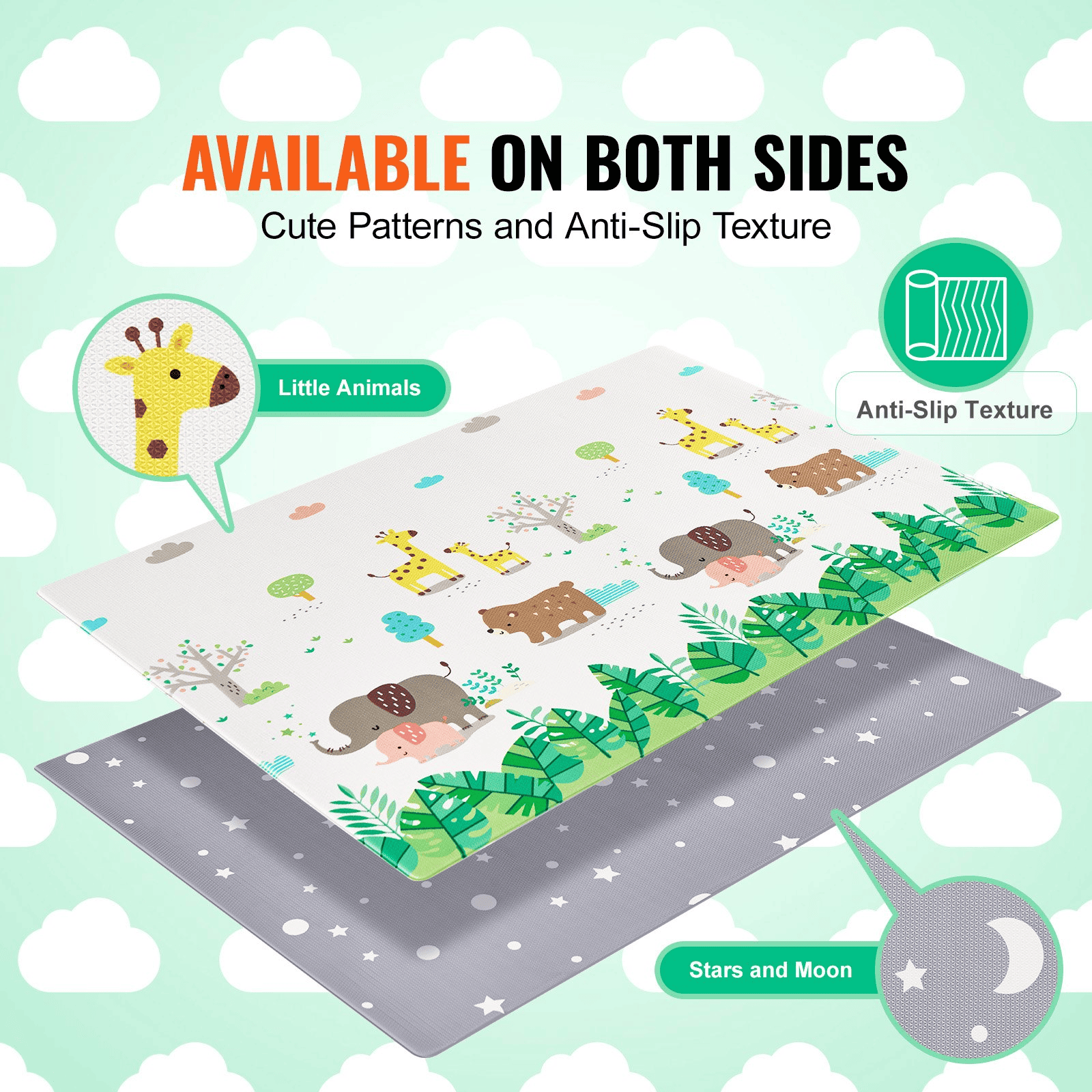 VEVOR 55"x82" Baby Play Mat Kids Crawling Soft Activity Floor Playmat 2 Side - The Little Big Store