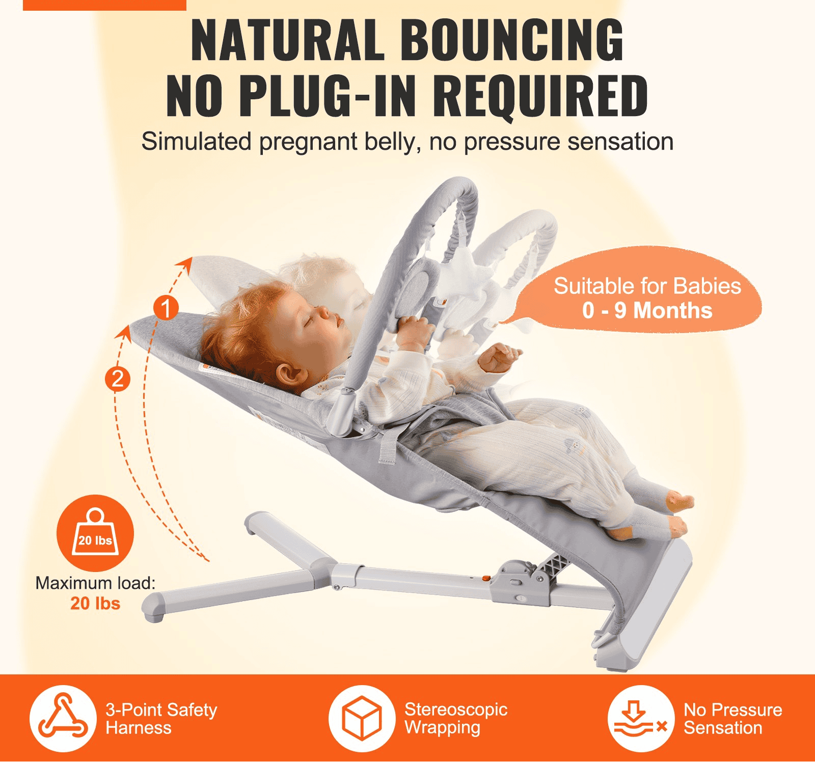 Baby Bouncer Folding Seat – Adjustable Reclining Chair with Toy Bar