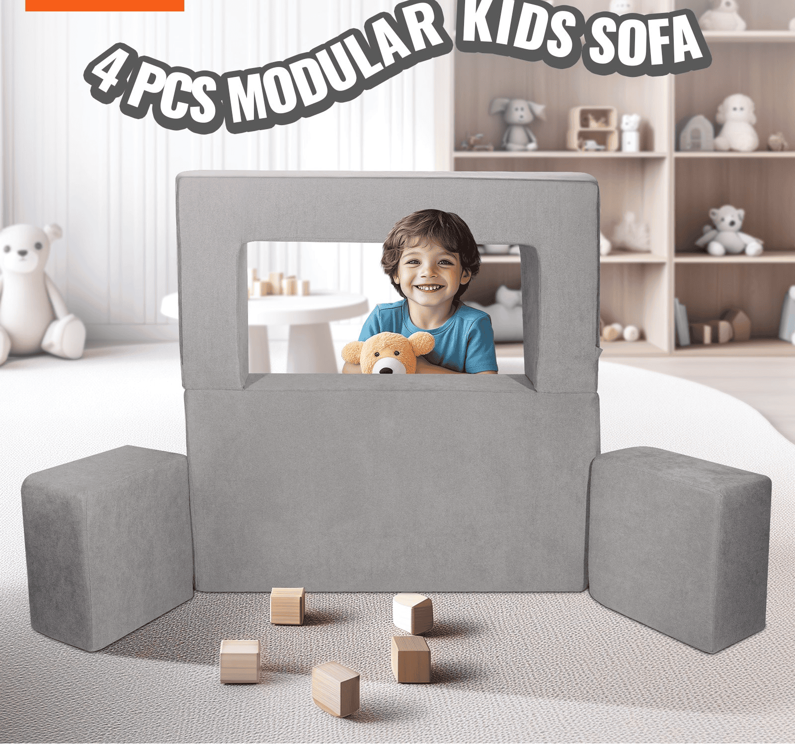 4-Piece Modular Kids Play Couch Sofa with Washable Covers