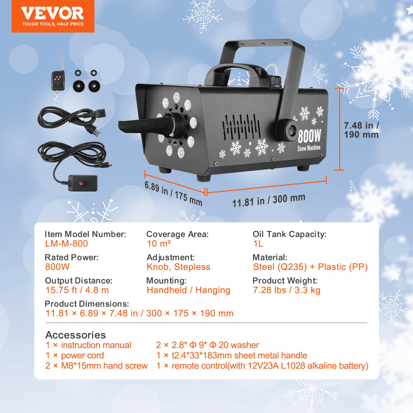 Snow Machine 800W Handheld Hanging Snow Maker with LED Light for Holidays - The Little Big Store