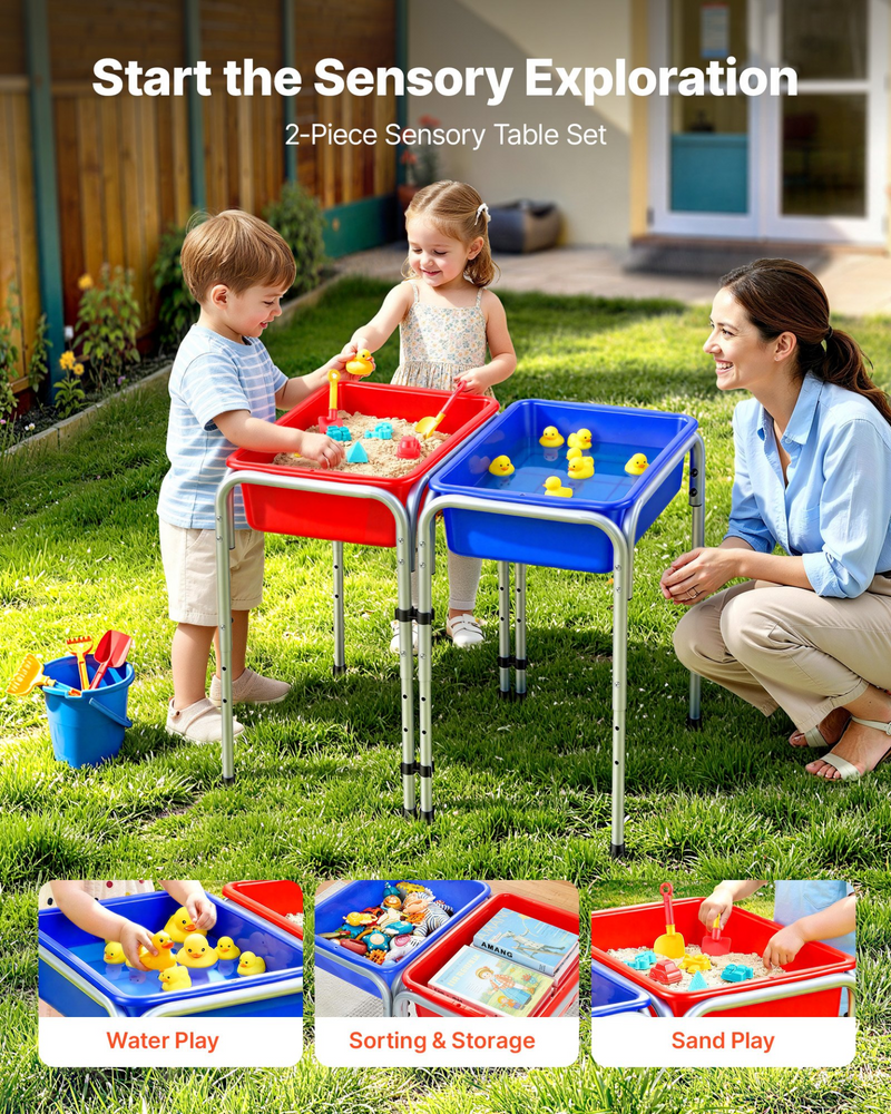Kids Sensory Table with 2 Storage Bins, Adjustable Height Sand and Water Play Station