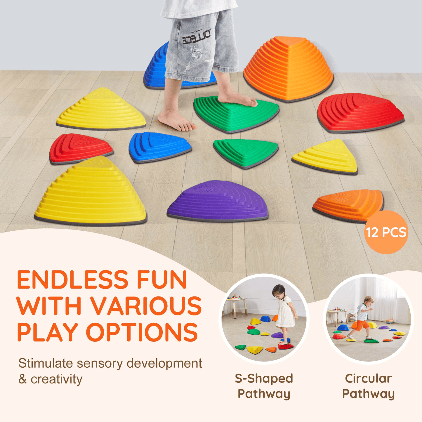 VEVOR Kids Balance Stepping Stones Sensory Obstacle Course 12 PCS Outdoor Indoor - The Little Big Store