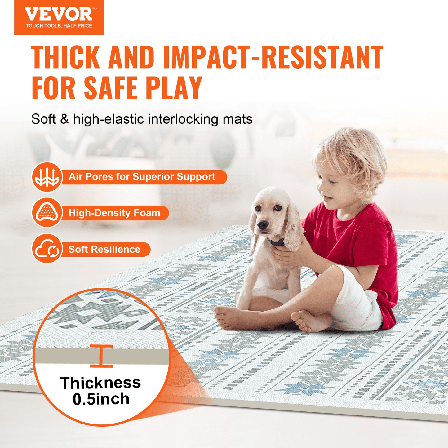 VEVOR Kids Foam Puzzle Floor Playmat 0.5 in 6 Pcs Interlocking EVA Soft Tiles - The Little Big Store
