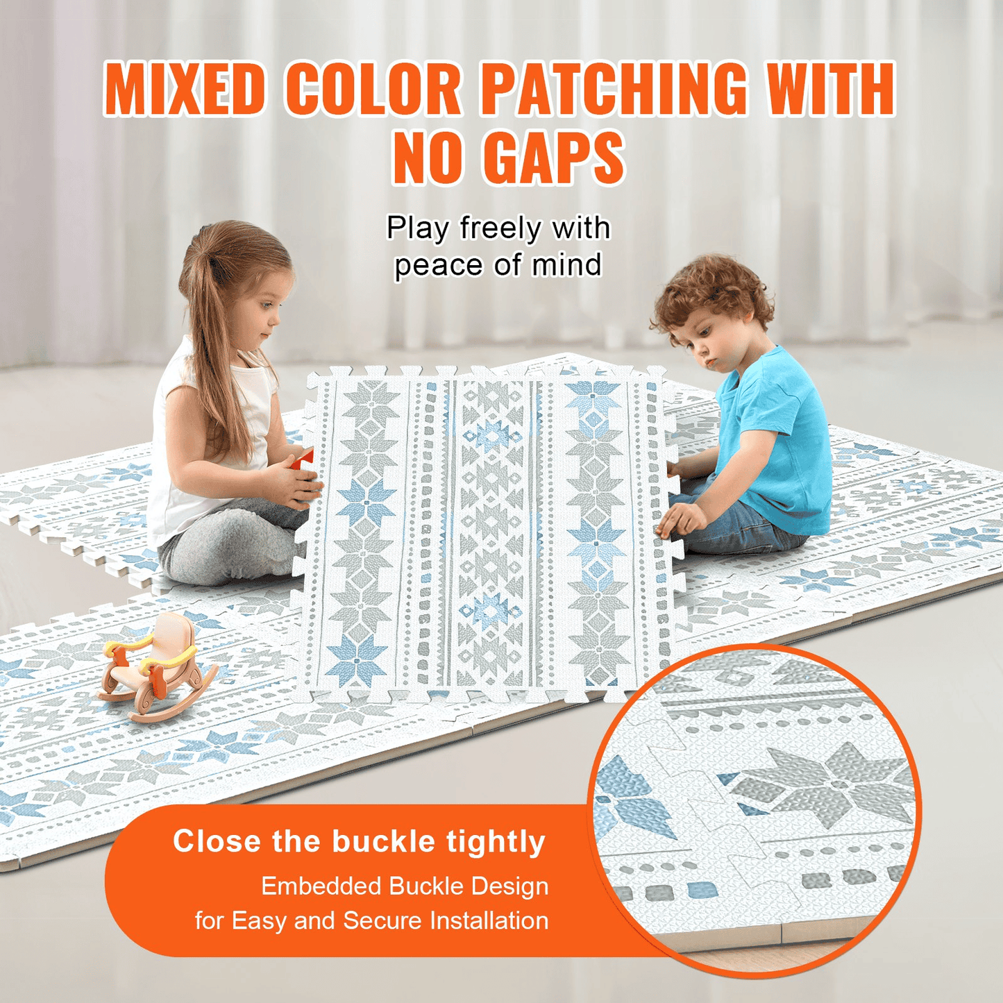 VEVOR Kids Foam Puzzle Floor Playmat 0.5 in 6 Pcs Interlocking EVA Soft Tiles - The Little Big Store